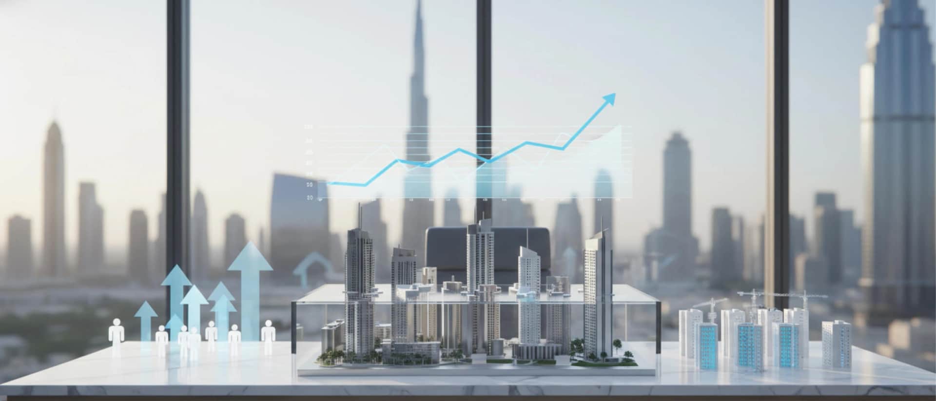 Dubai skyline with real estate growth chart rising