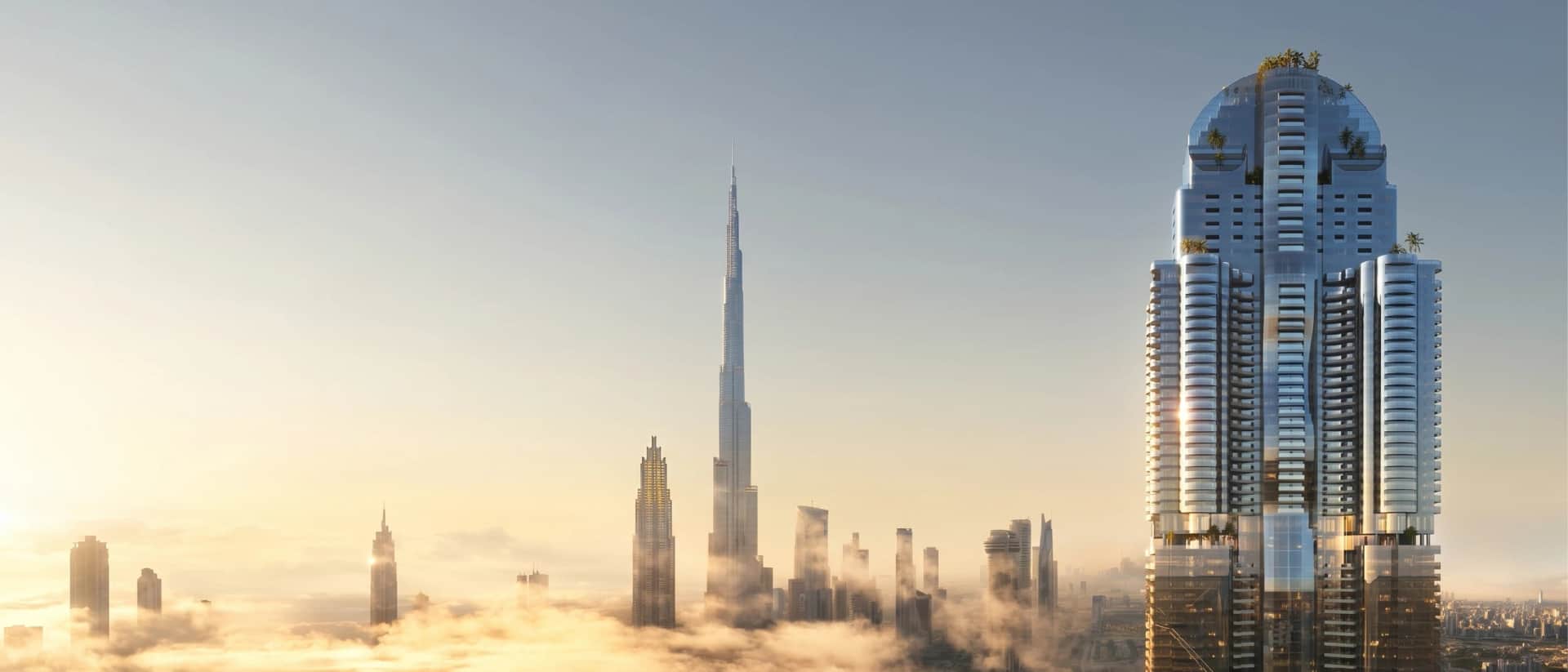 Al Habtoor Tower Dubai skyline with Burj Khalifa view