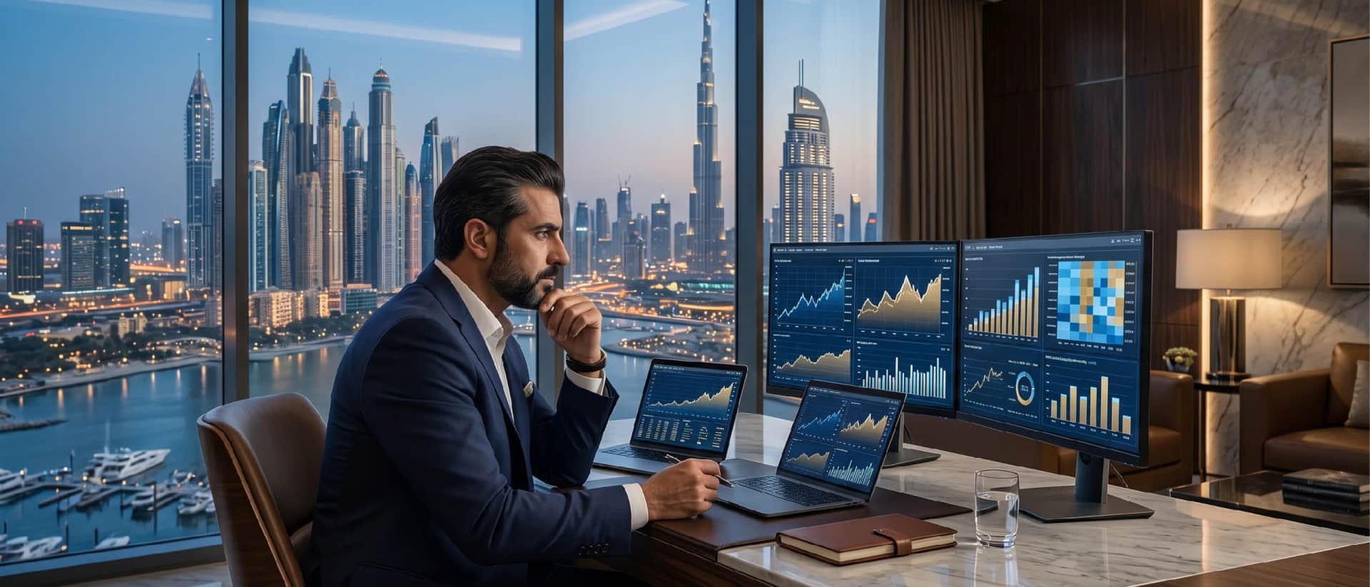 Dubai investor analyzing real estate market data