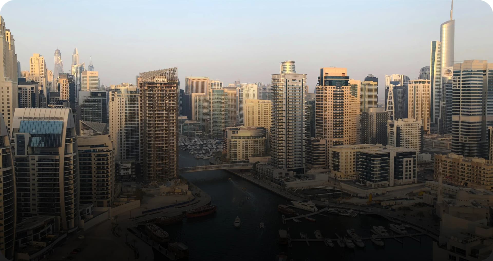 High-angle view of Dubai Marina with Orra Marina Tower
