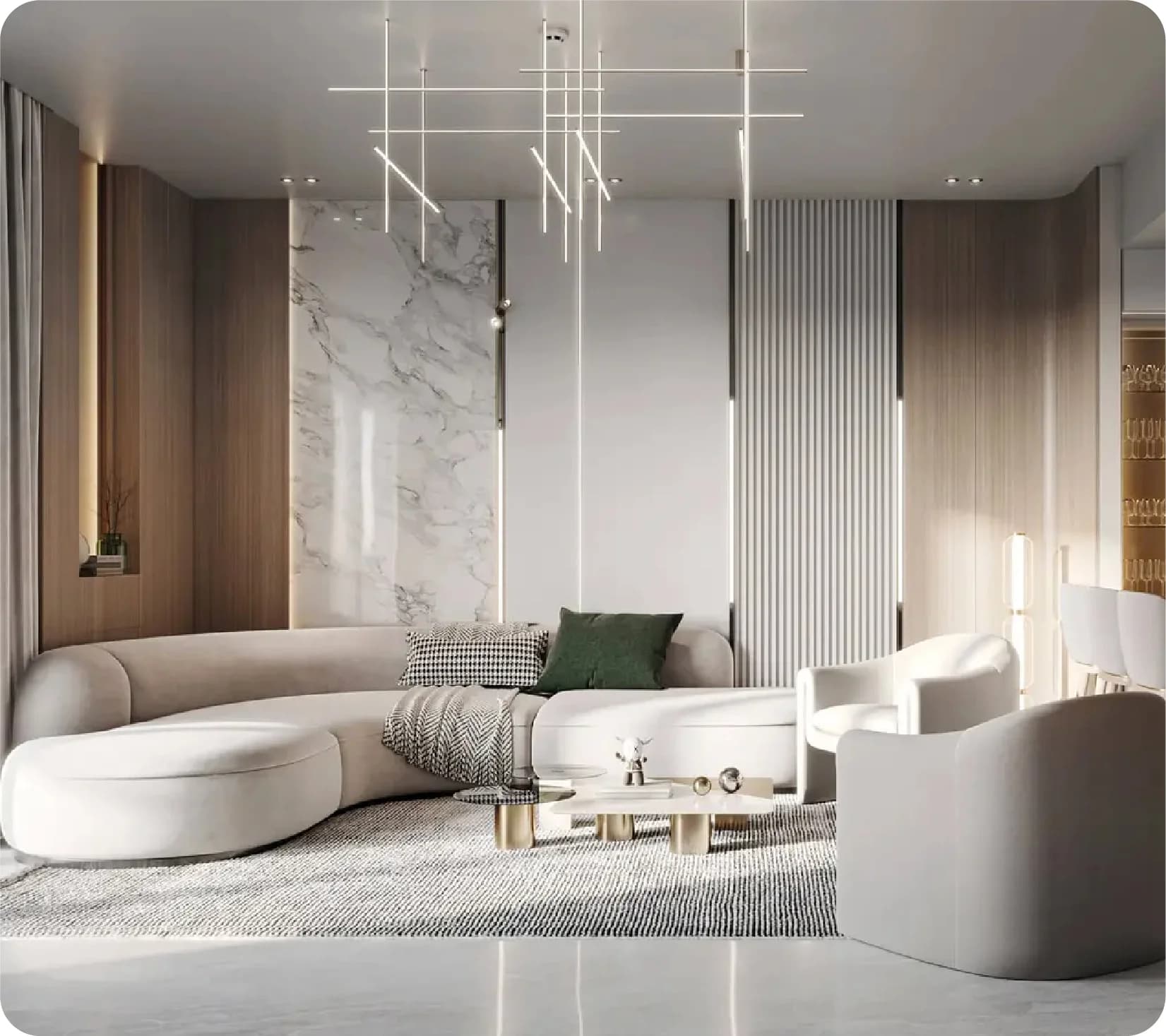 Contemporary apartment complex with scenic city views.