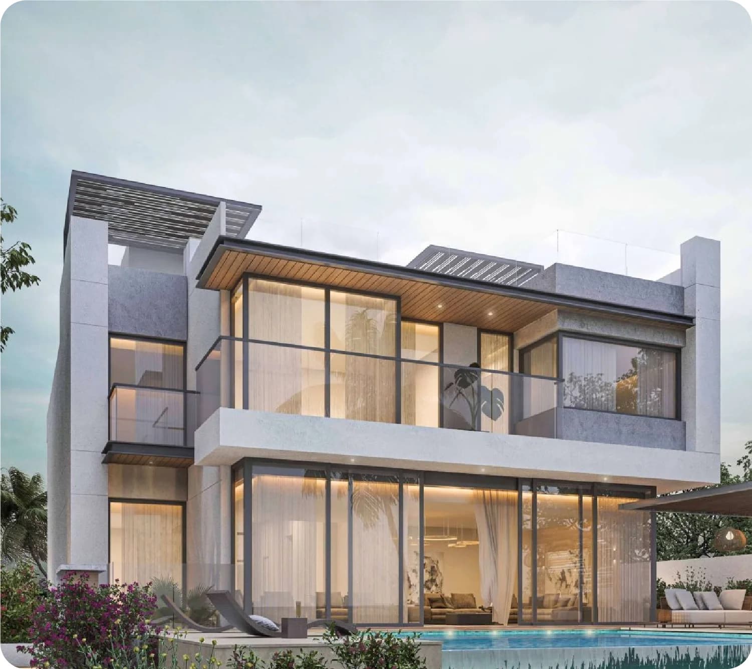 A luxurious modern villa with a pool in Dubai