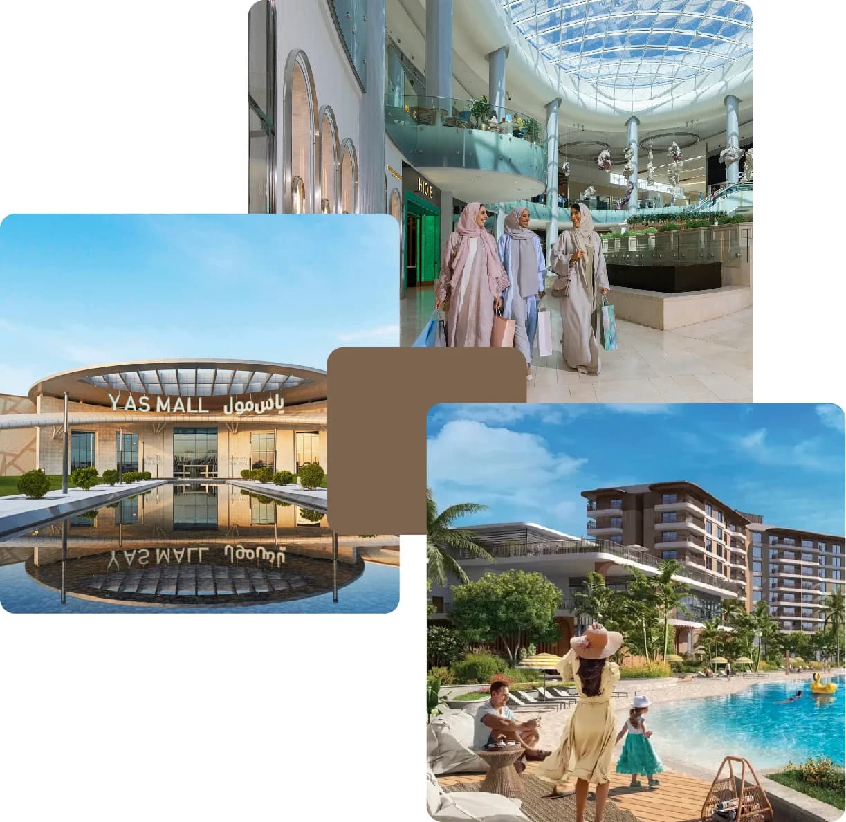 Luxury mall shopping and family resort pool