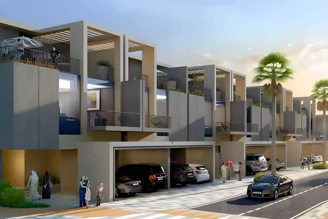 وحدات سكنية عصرية مع مساحات للمرآب وأشجار النخيل