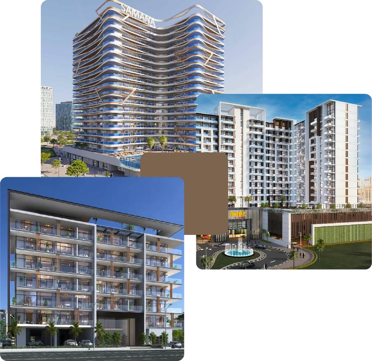 Contemporary residential towers with amenities