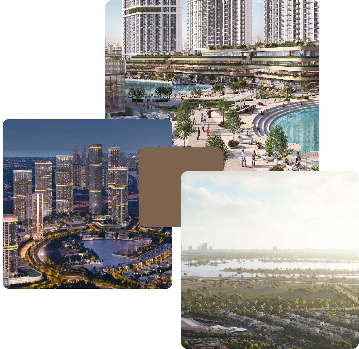 Beachfront towers with walkways and open plazas
