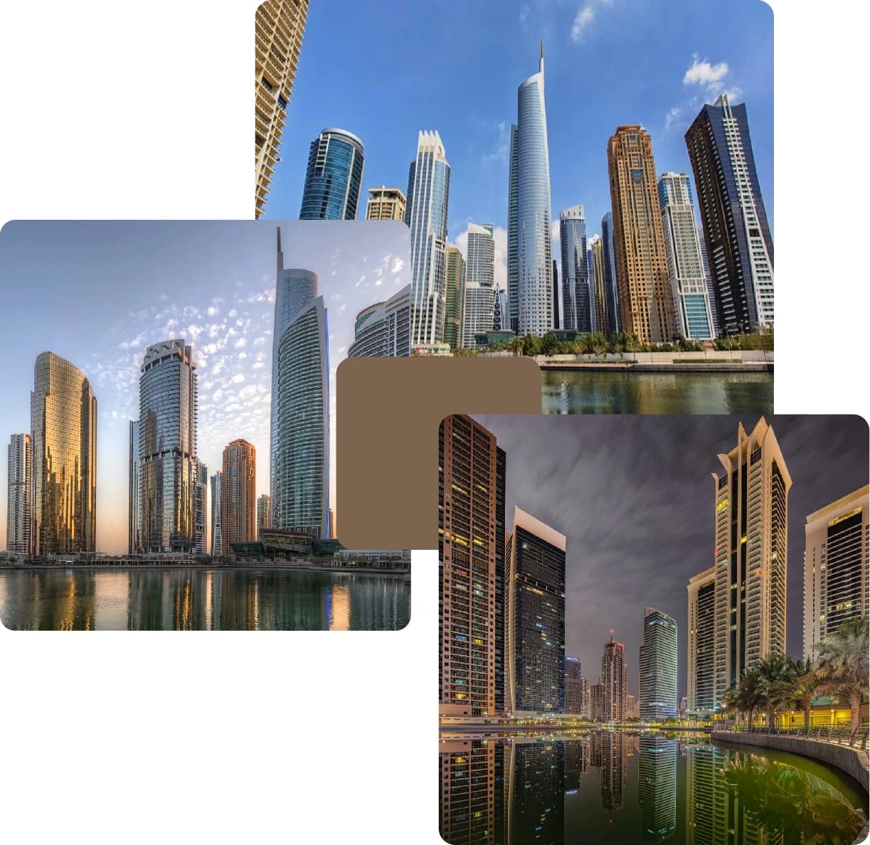 Modern skyline with tall buildings and water view