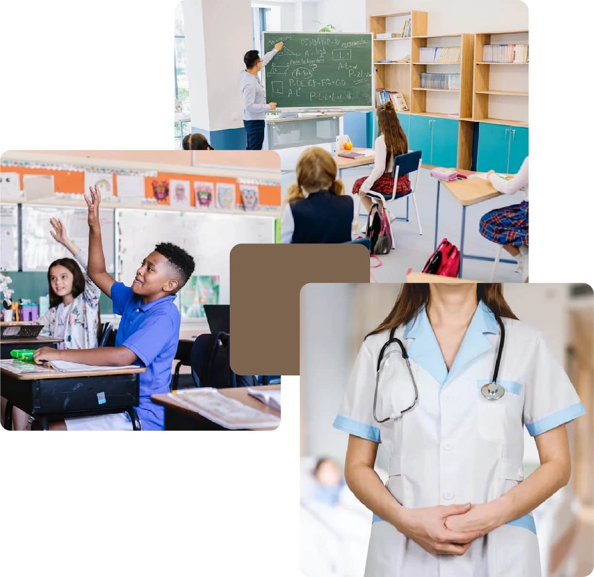 Classroom scenes with students and doctor image