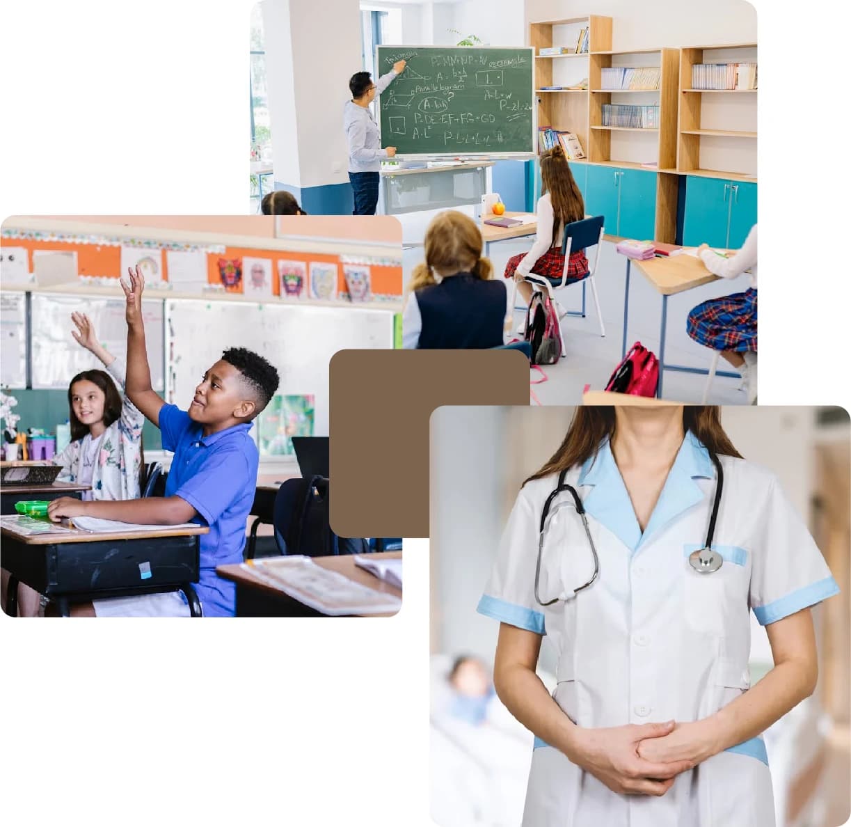 Classroom scenes with students and doctor image