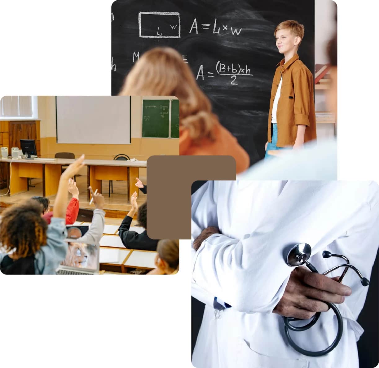 Classroom scene with math board and doctor view