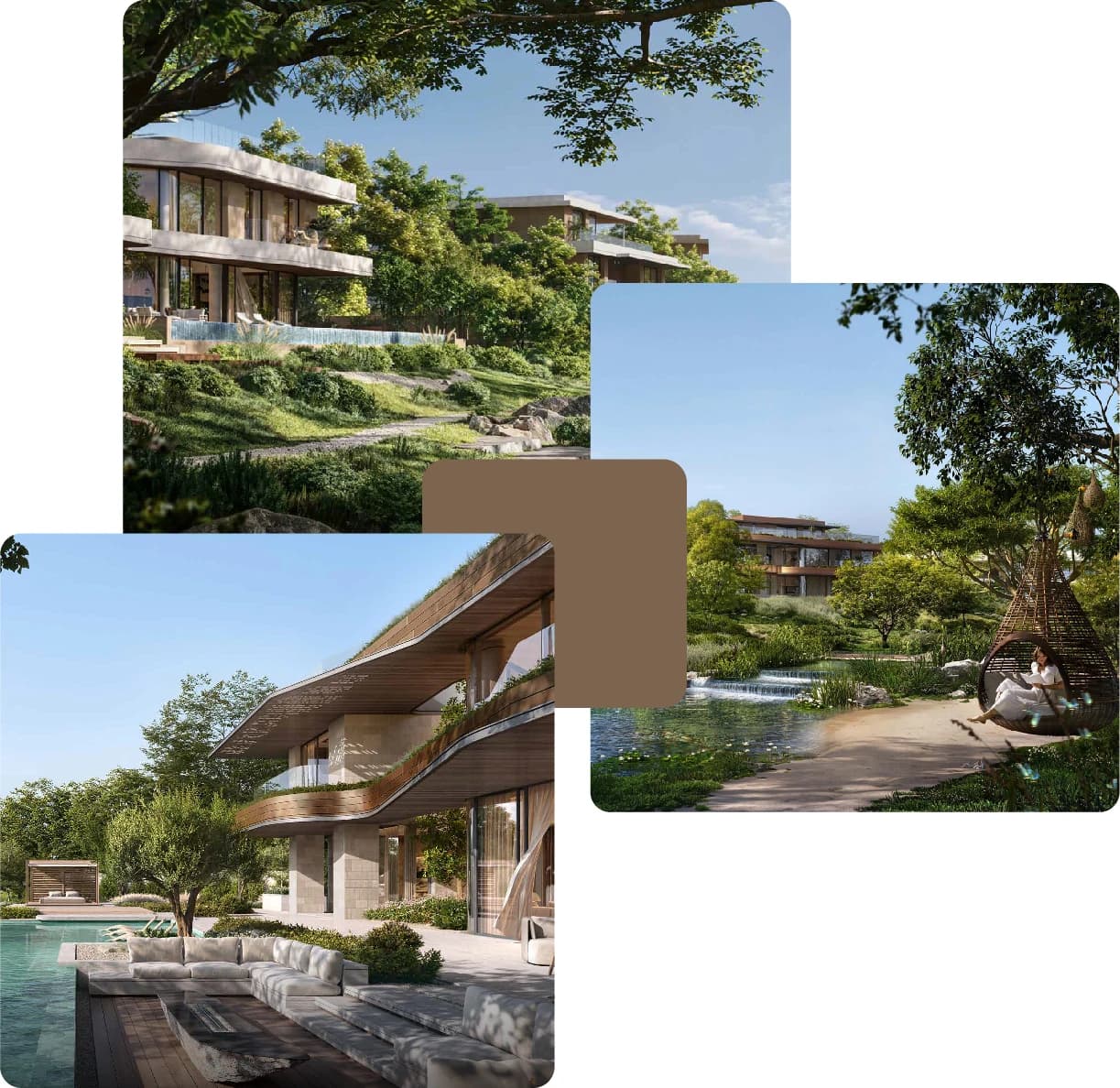 Luxury villas with serene pools and nature paths