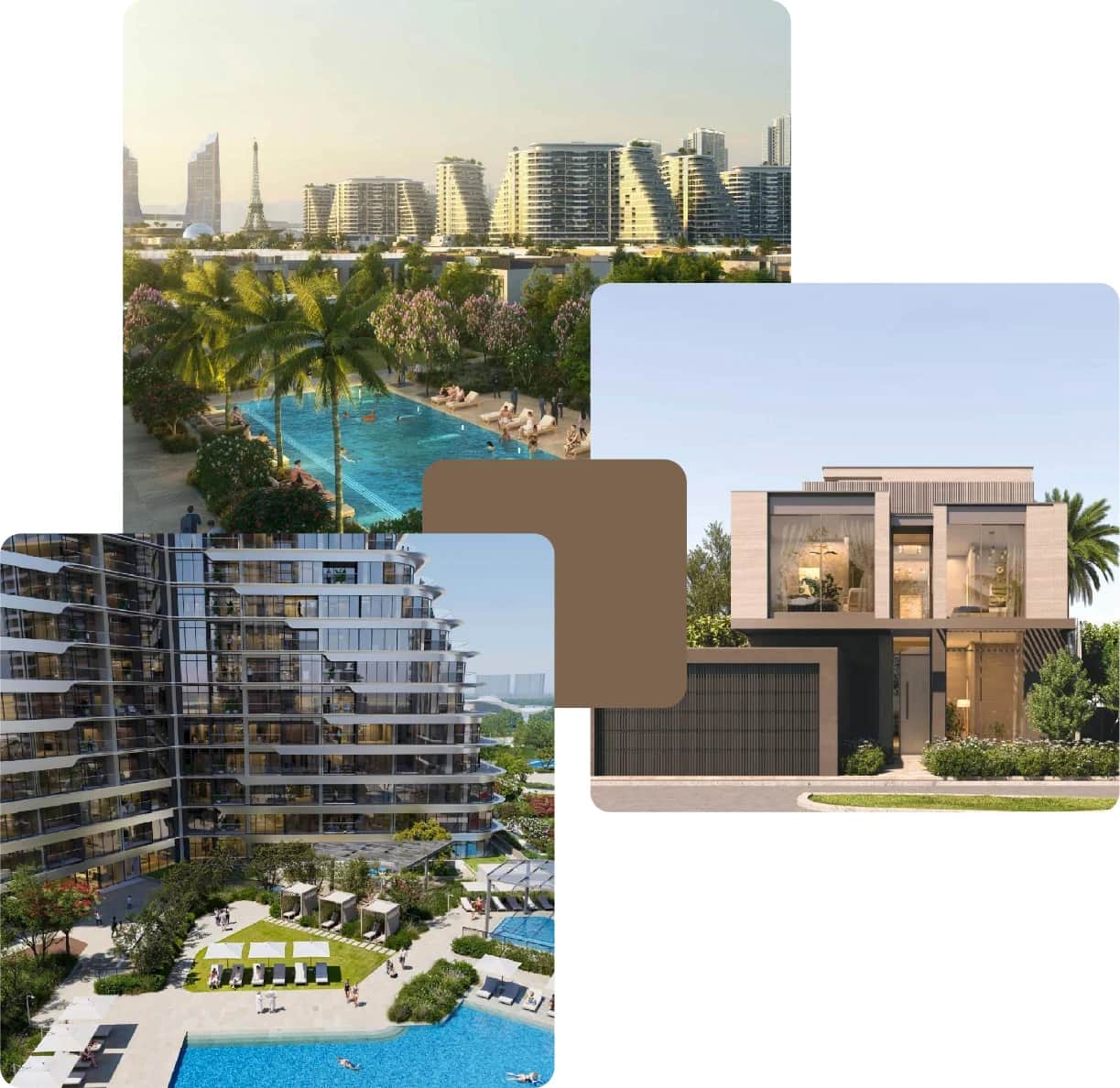 Resort-style pools and modern smart city homes