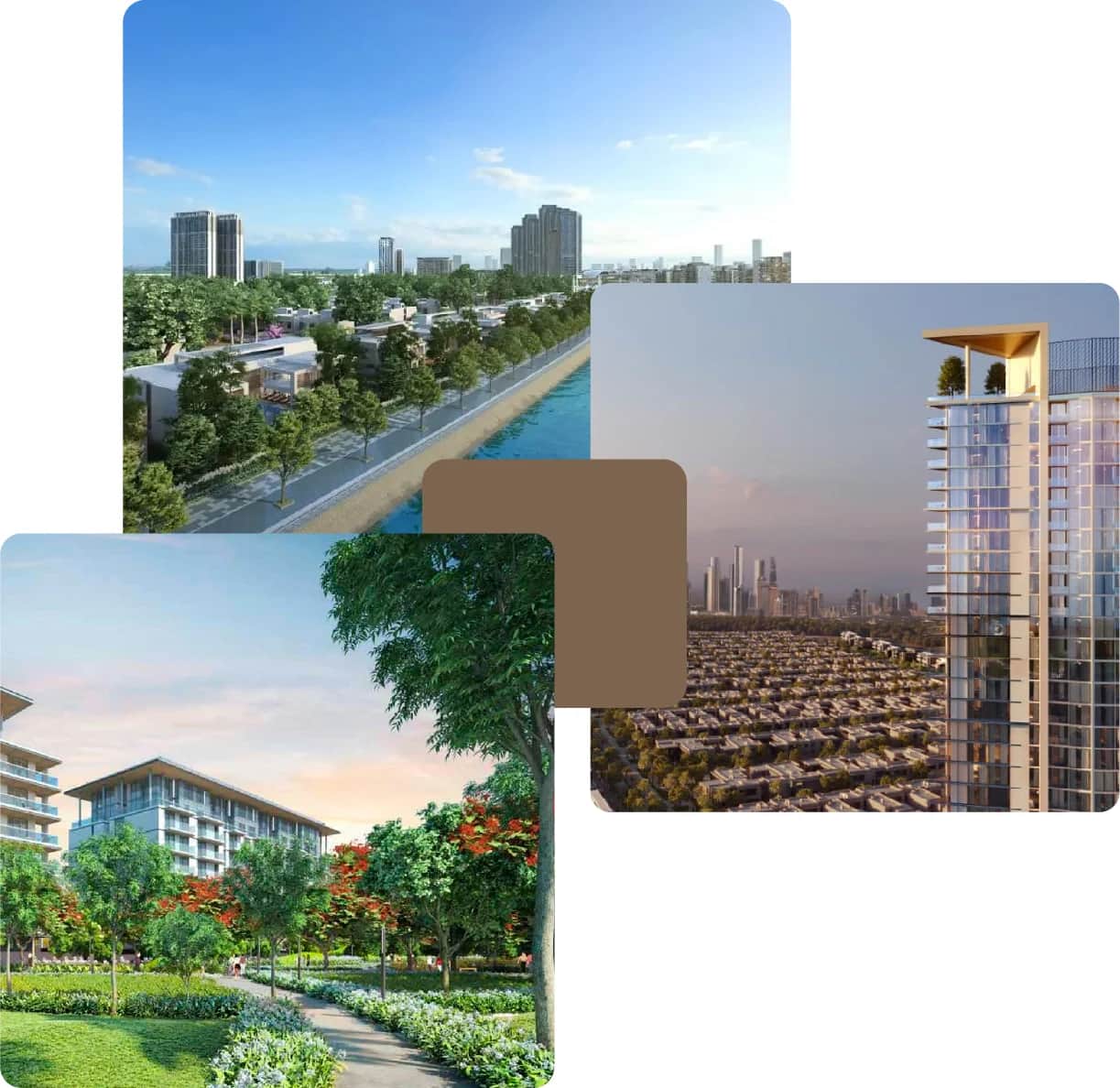 Urban residential views with green walkways