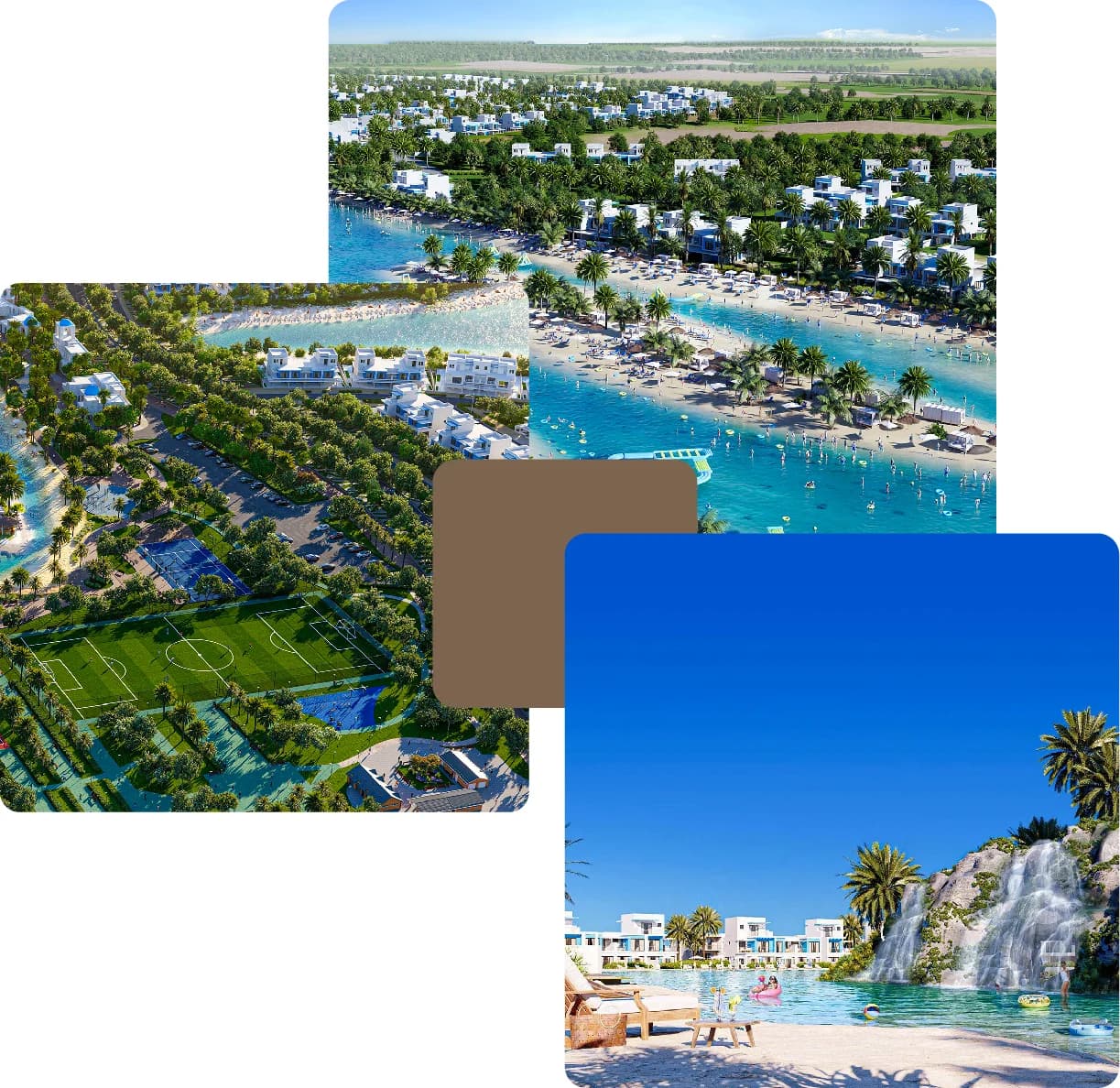 Beach villas with lagoons, pools and sports courts