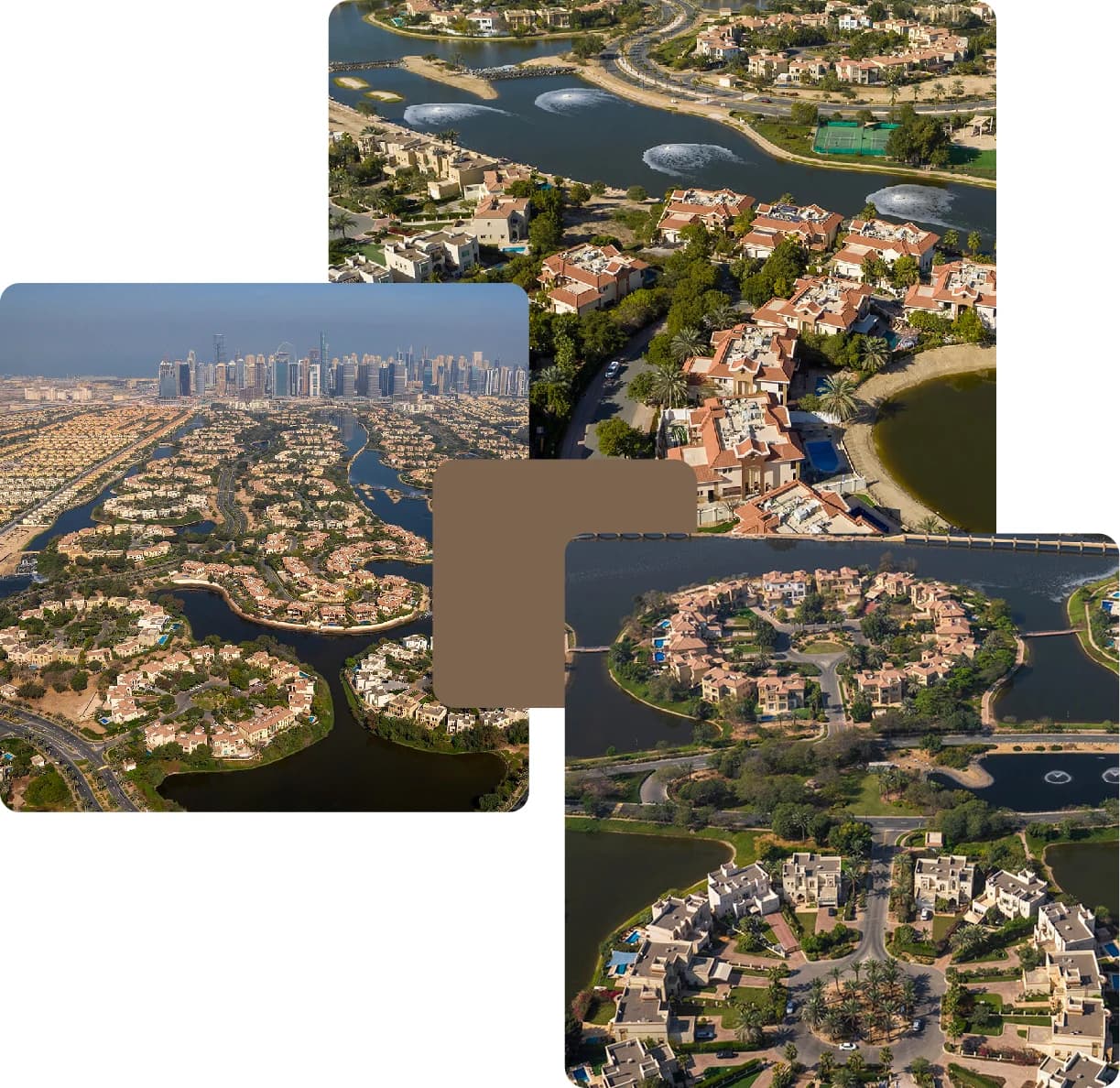 Aerial view of luxury villas with scenic water channels
