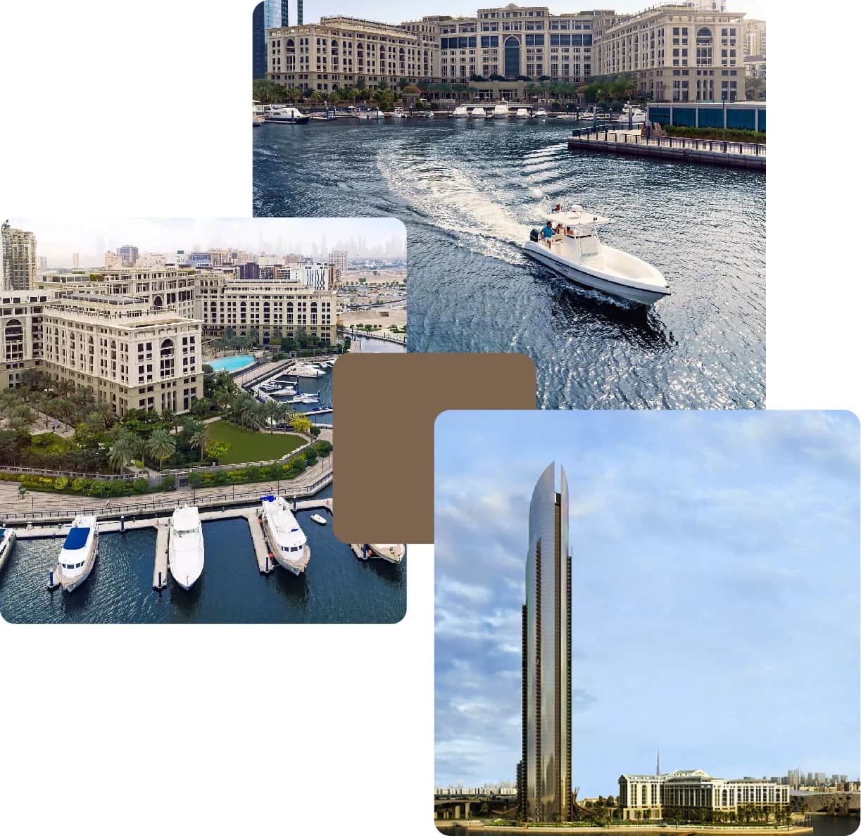 Waterfront resort with boats and luxury high-rise