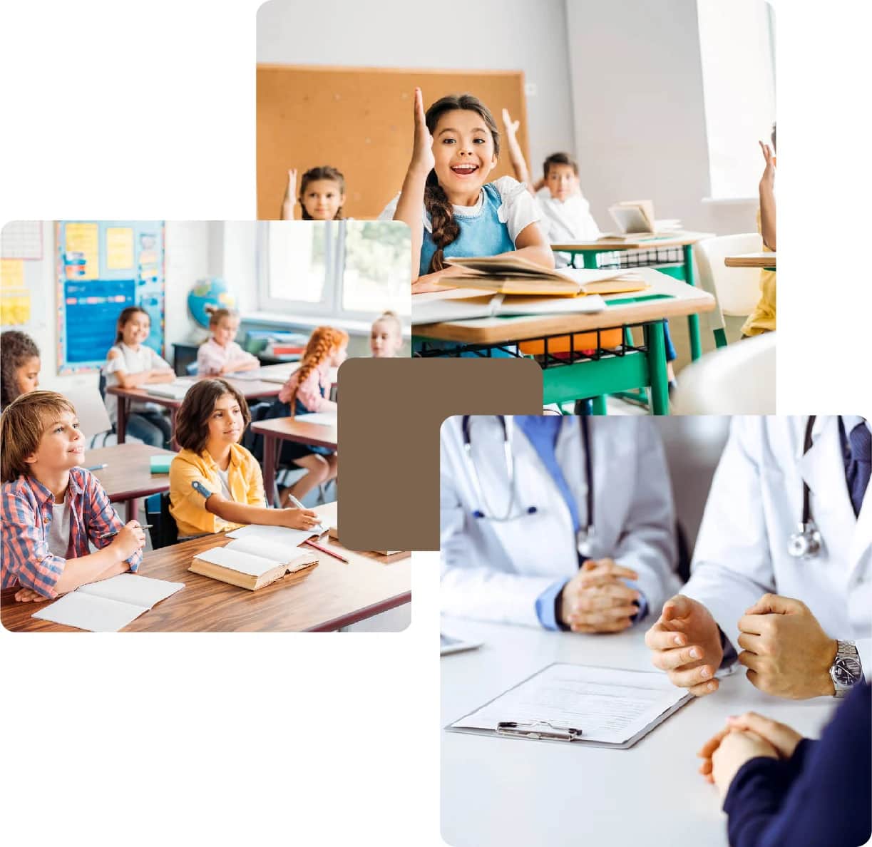 الأطفال في الصف والأطباء في الاستشارة