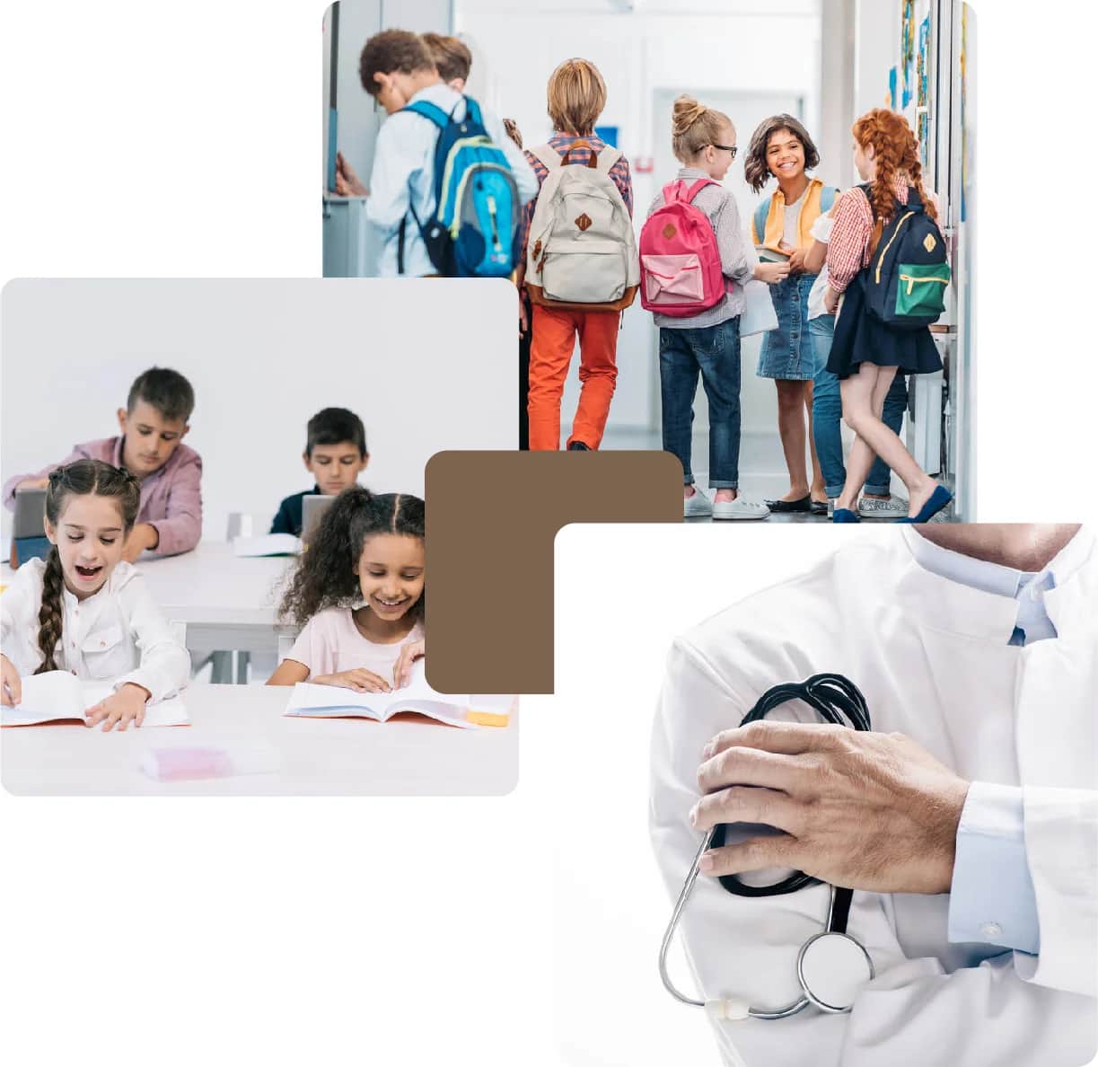 Happy children learning and a healthcare professional