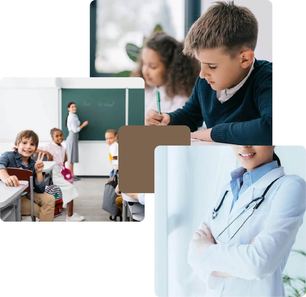 Children learning with teacher in a modern classroom