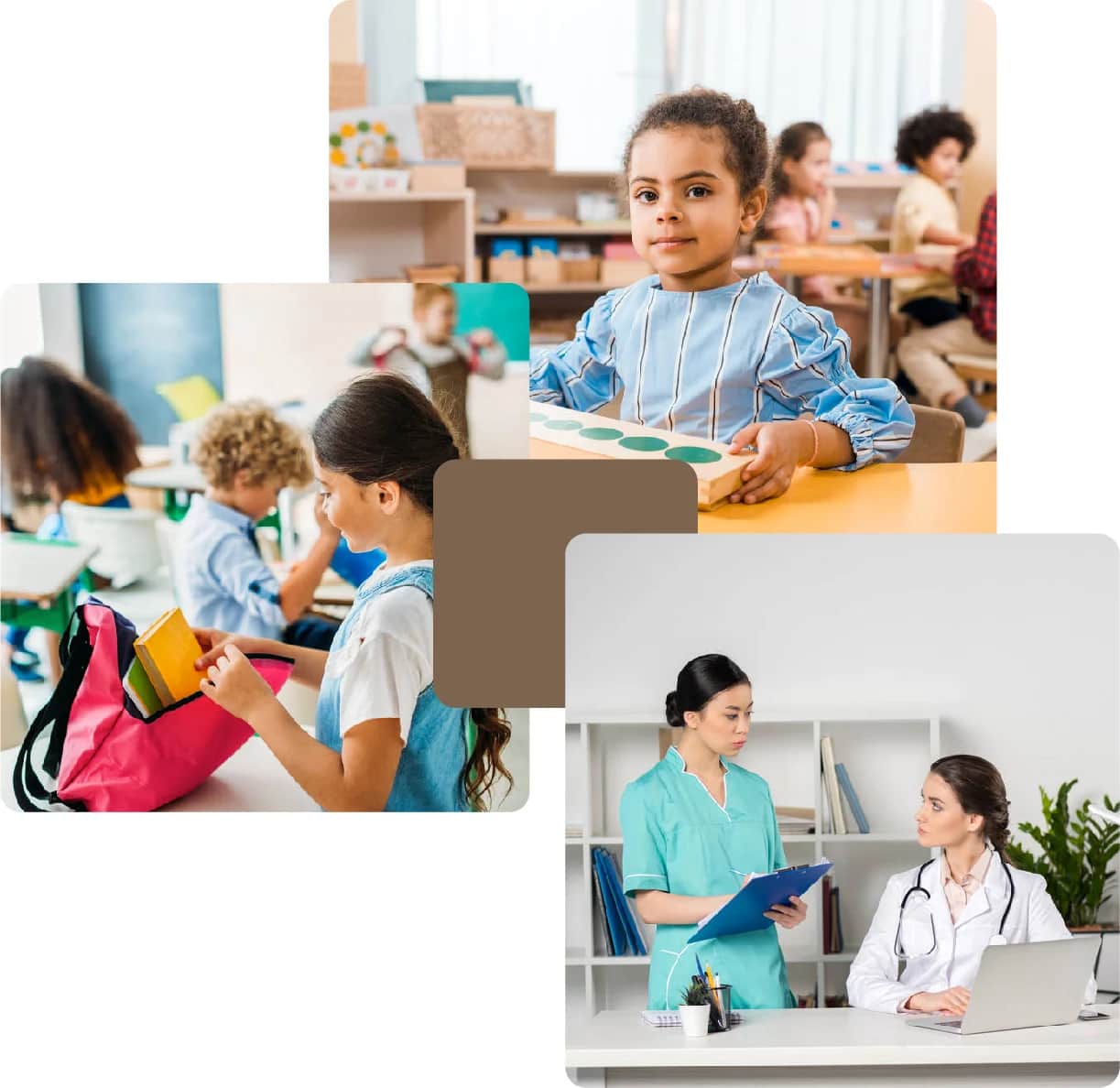 Children studying in a bright classroom setting