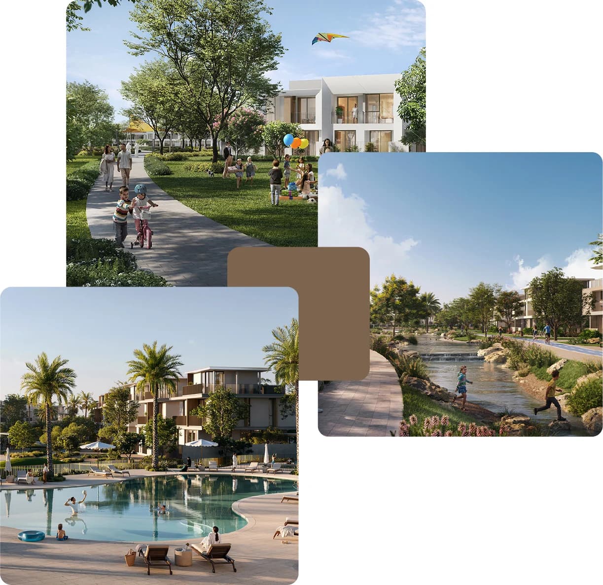 Families enjoy parks, streams, and community pools