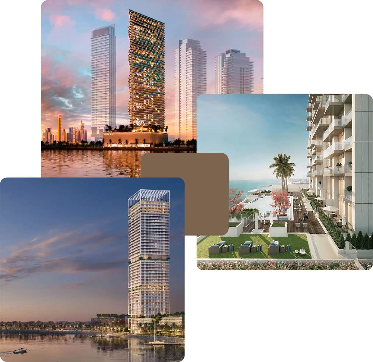 Stunning modern skyscrapers with oceanfront views and gardens