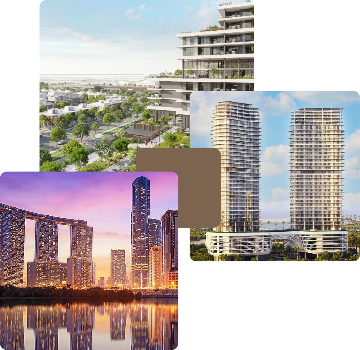 High-rise glass towers near blue waterfront