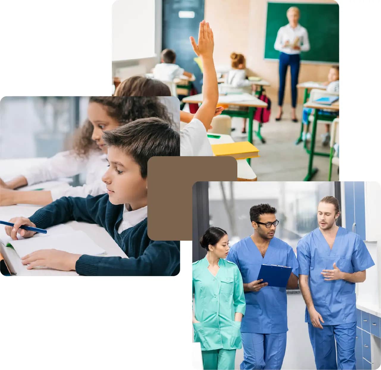 Classroom learning and medical professionals discussing