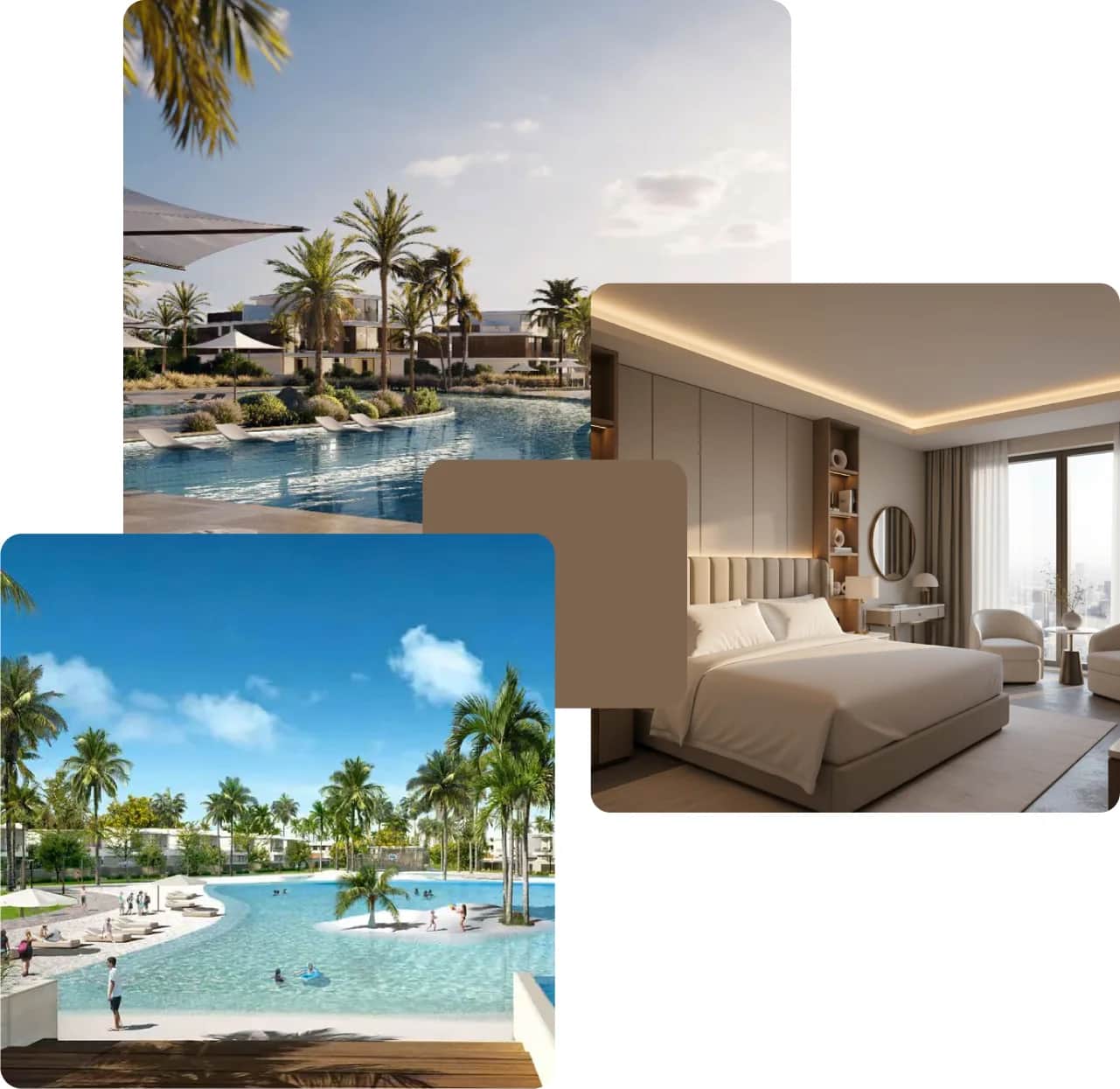 Resort-style lagoon and luxury community interiors