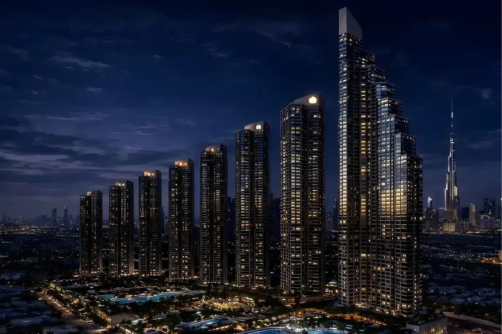 Mercedes-Benz Places tower with Burj Khalifa