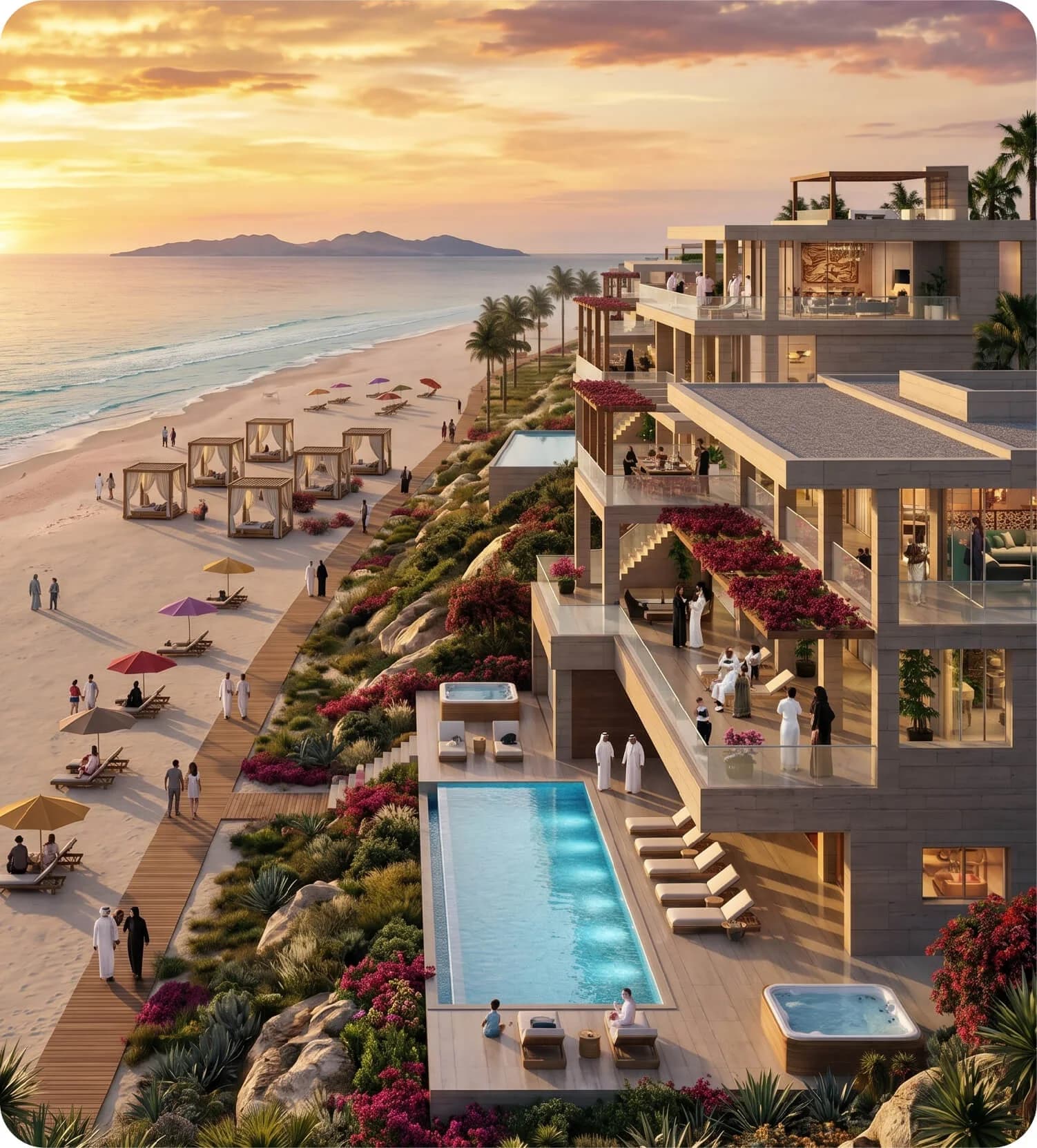 Beachfront Luxury Residences at Sunset