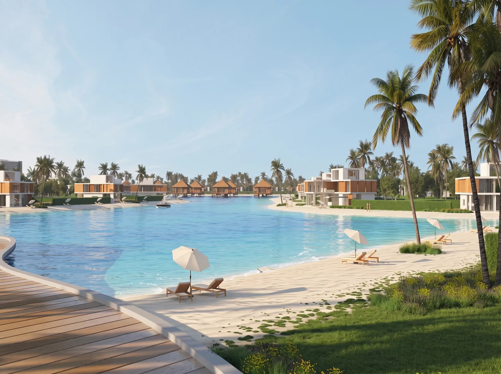 Entrance to Arabian Hills Estate with palm trees and a clear sky