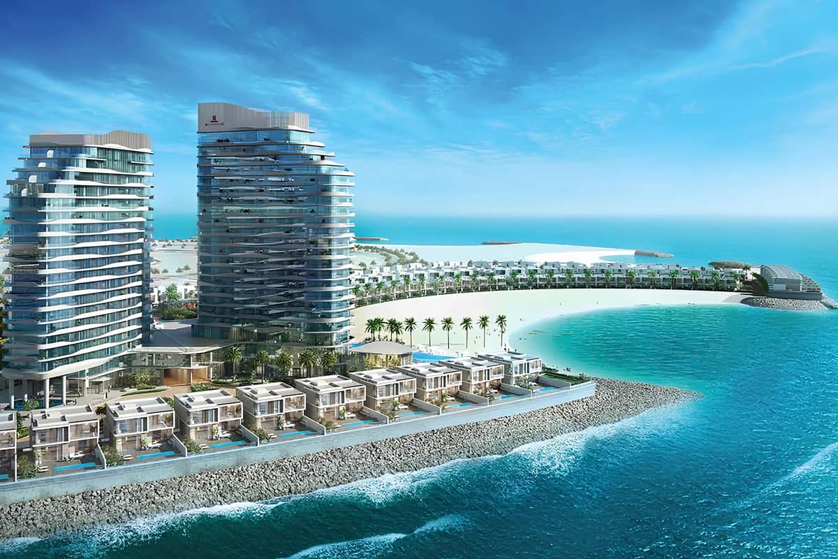 Beachfront resort with modern architecture and clear water