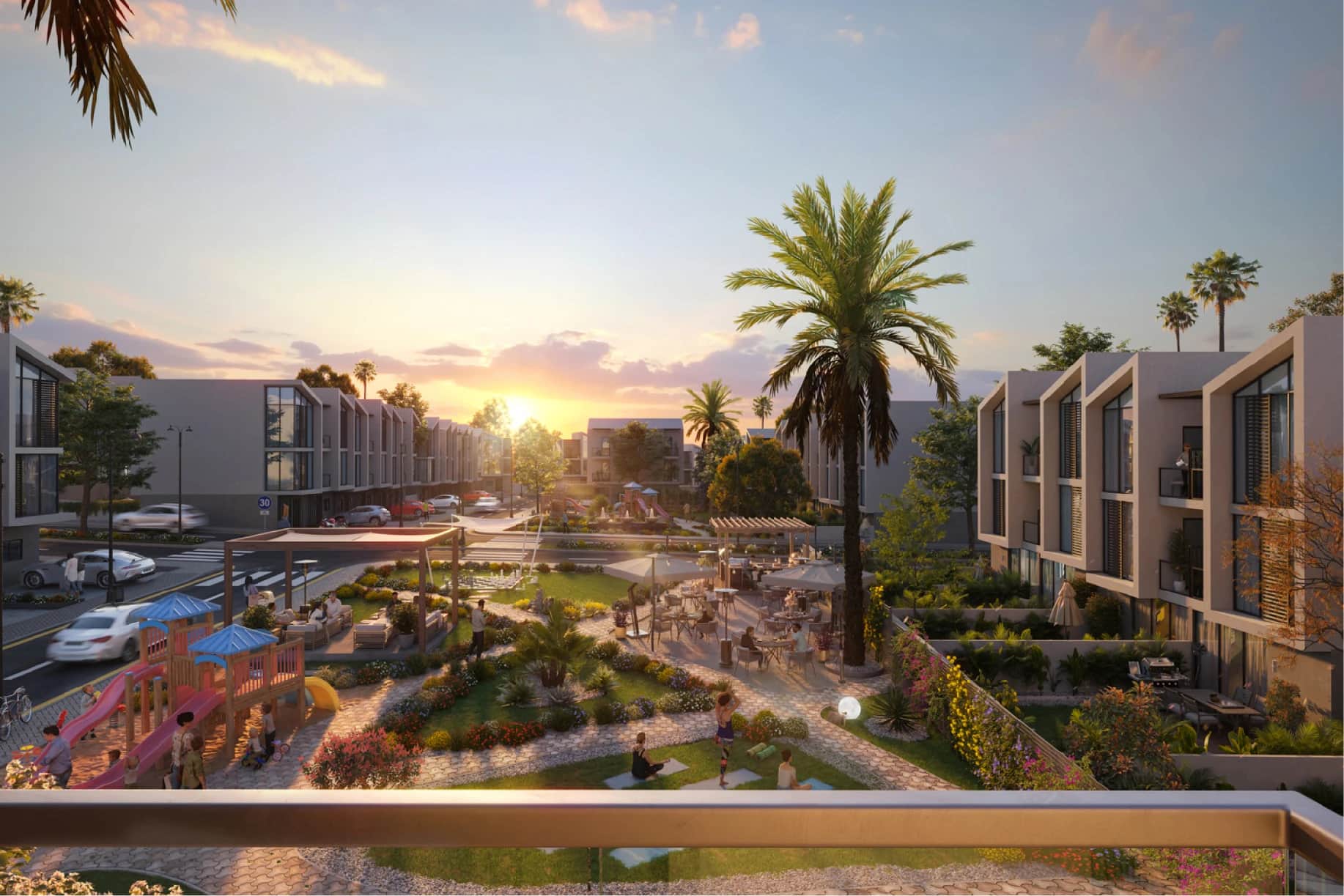 Al Ghadeer 2 community with playground and serene views