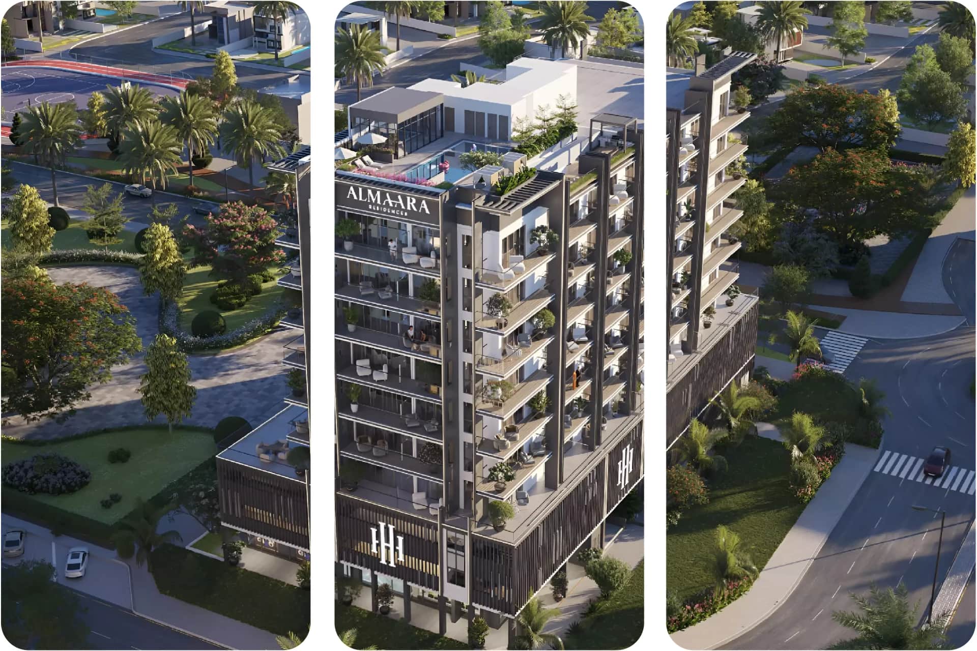 الواجهة الخارجية لمبنى سكني فاخر بتصميم منحني