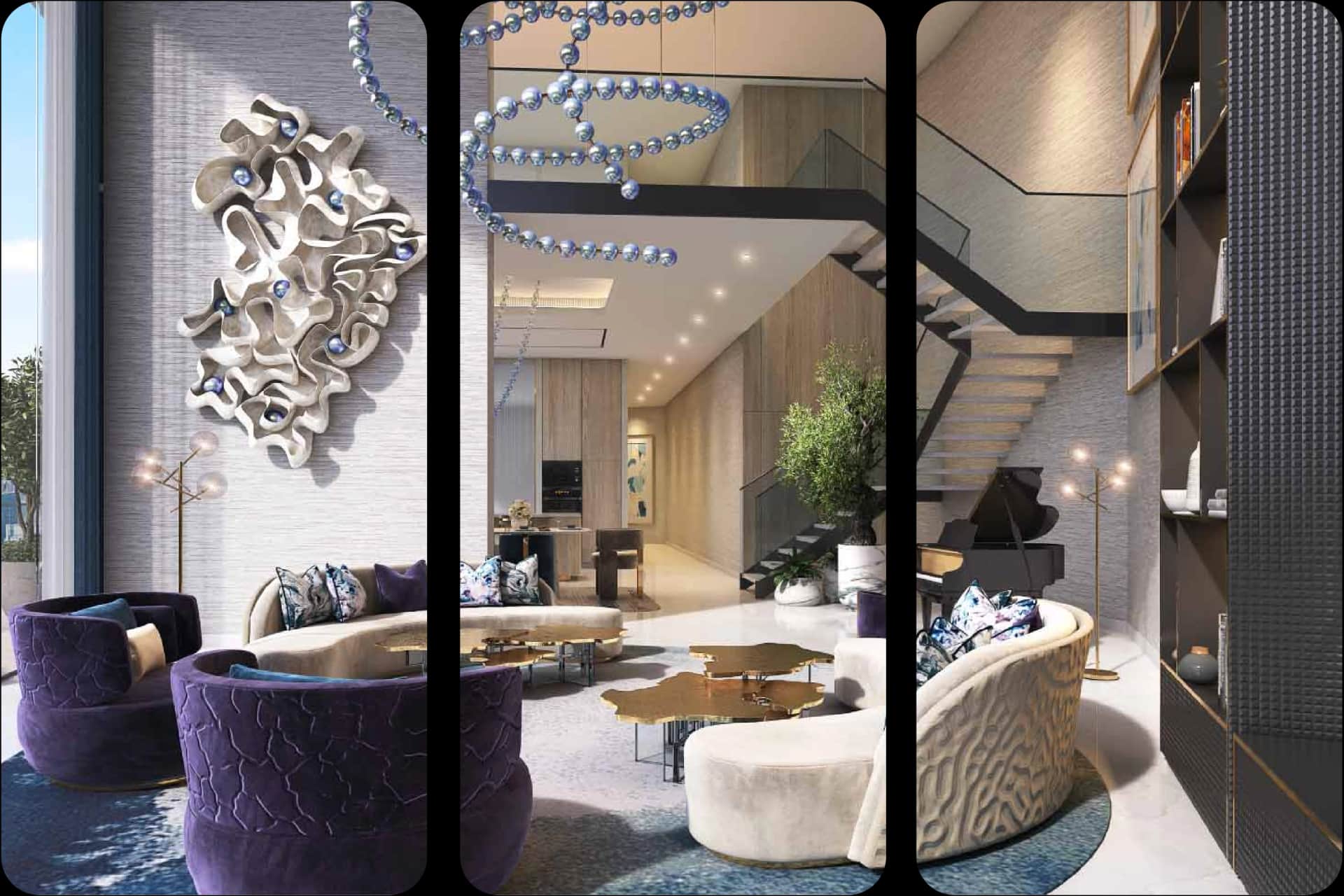 Luxury house living space with unique decor