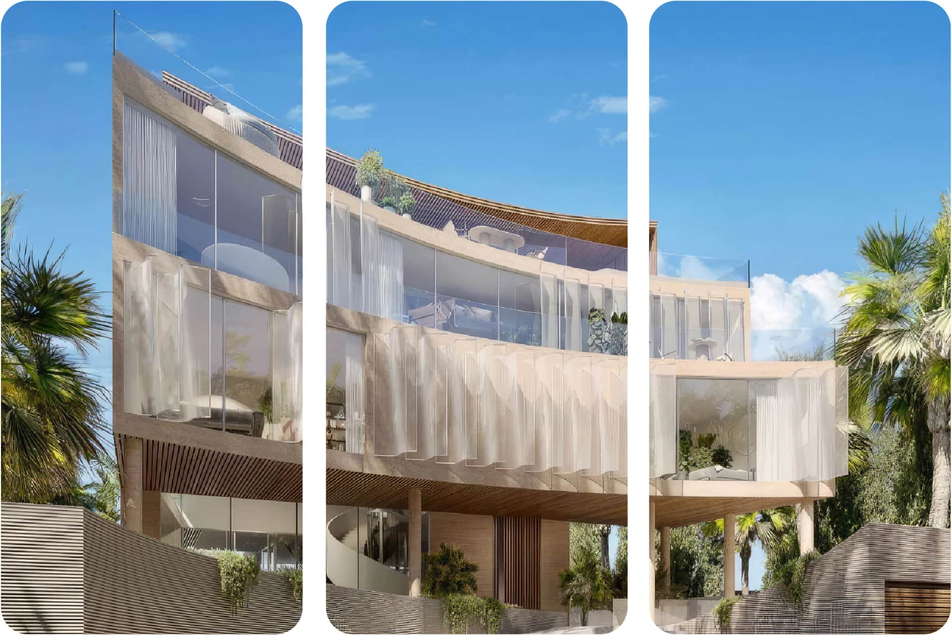 Luxury villa exterior with palm trees and stunning design
