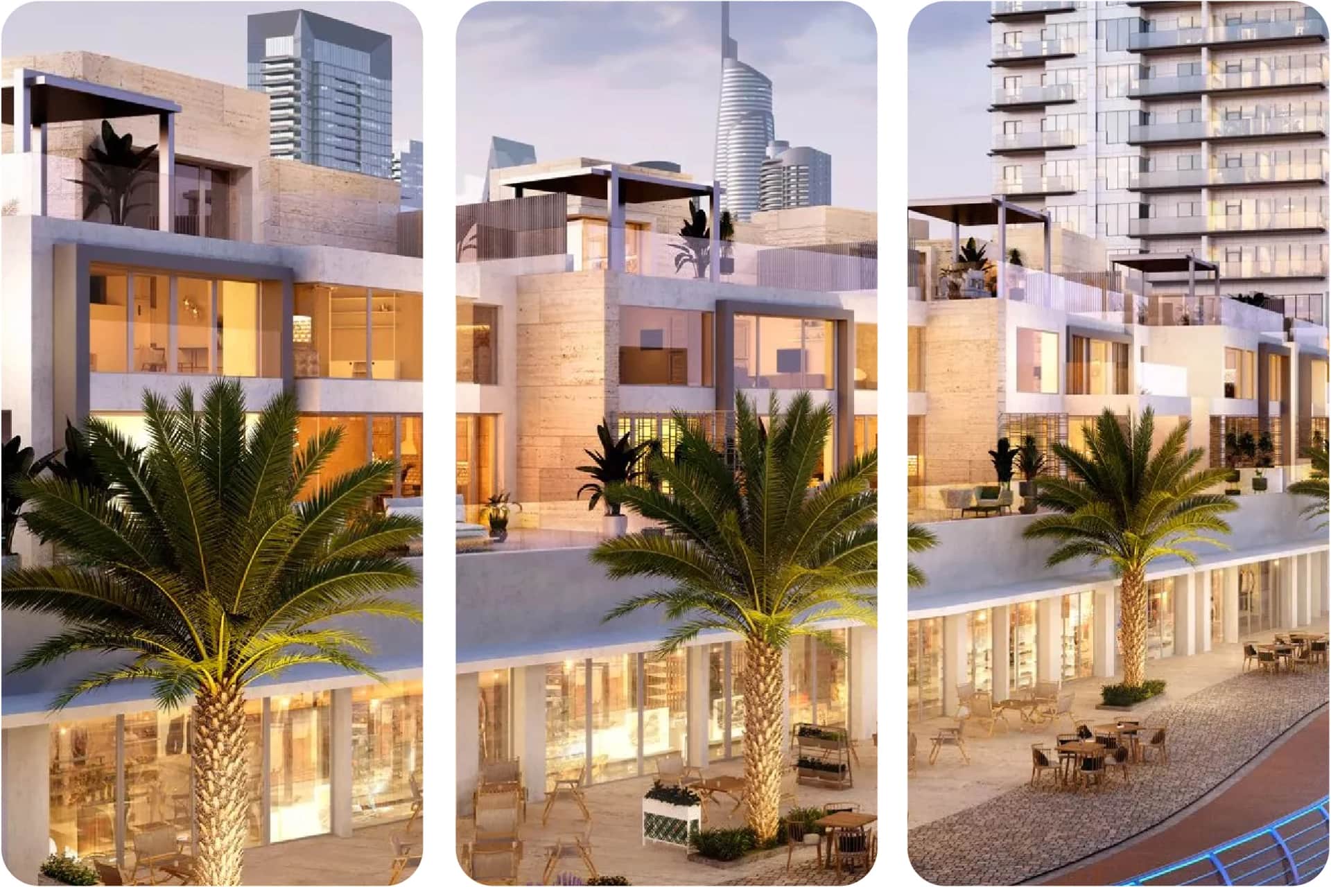 مجمع إعمار السكني ليلاً مع أضواء المدينة المتلألئة
