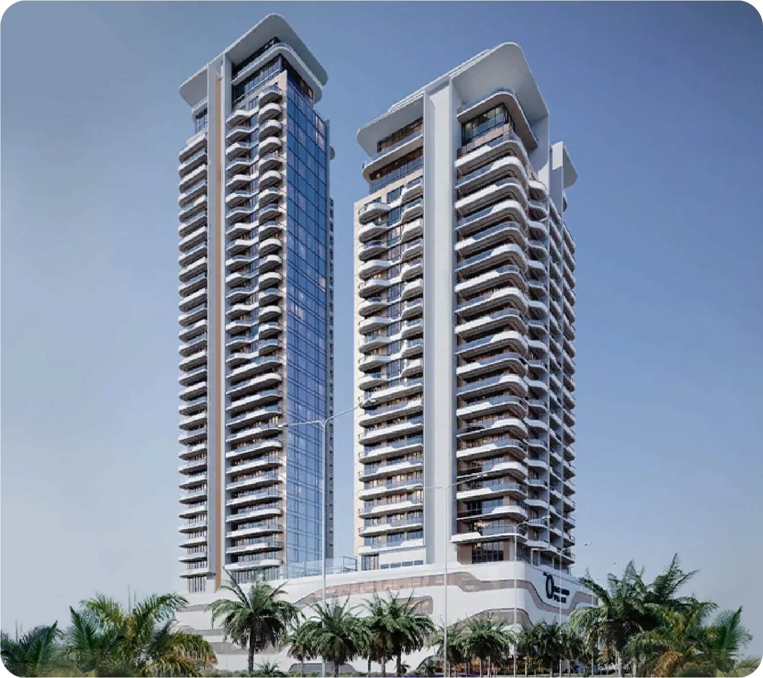 Aerial view of residential complex with swimming pool