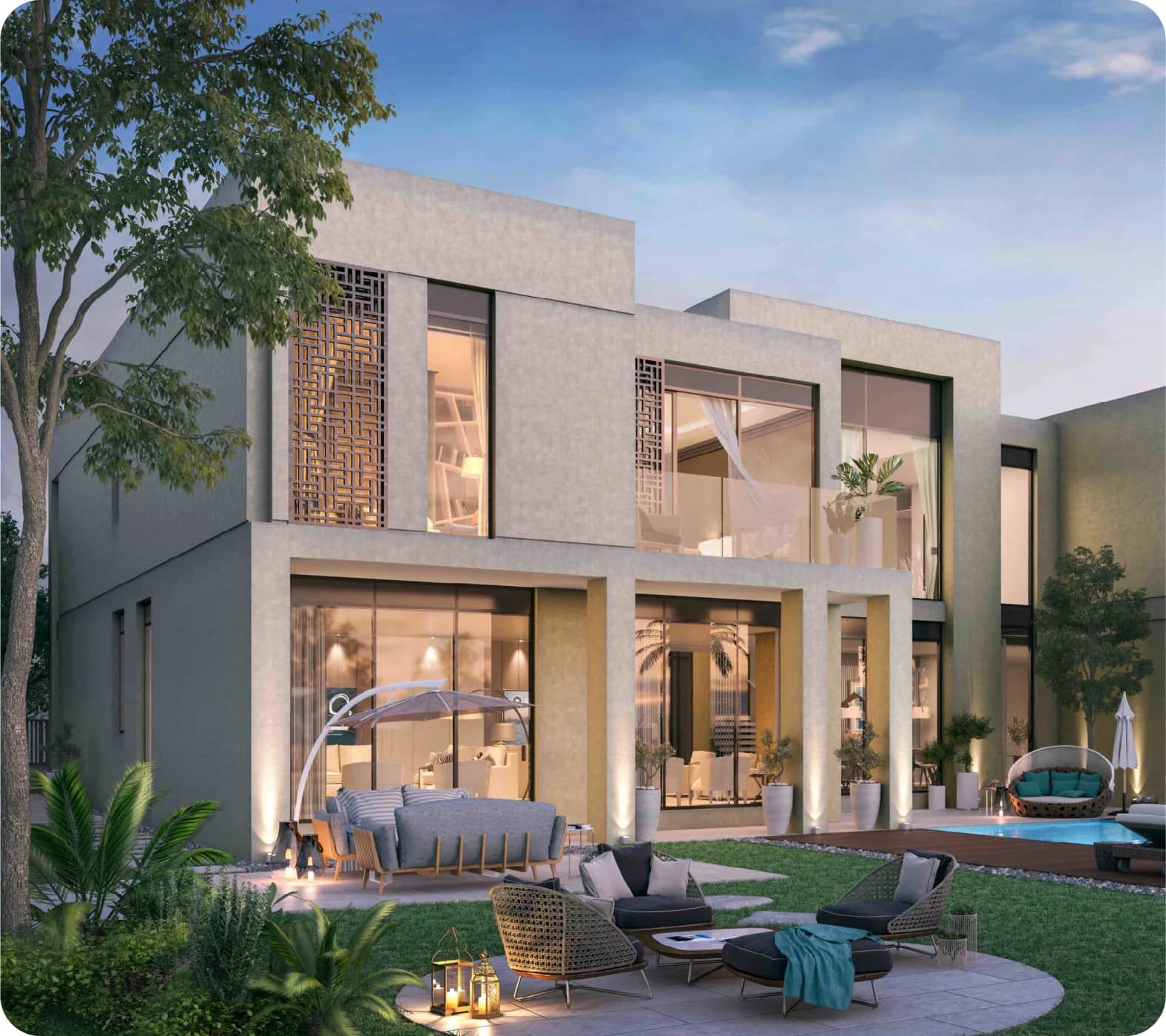 Aerial view of luxury residential neighborhood with green spaces