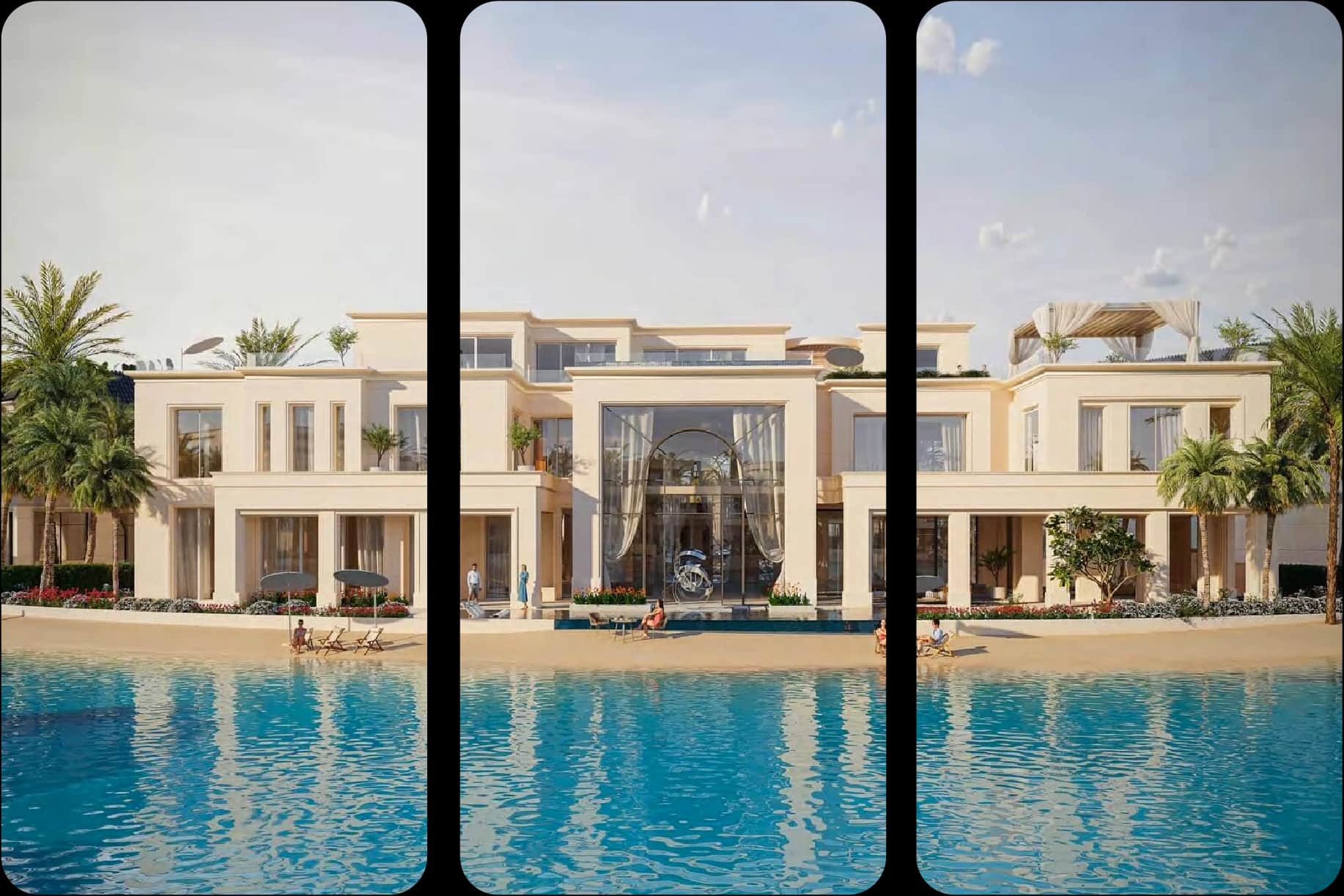 Azizi Monaco Mansions, a large beige building near a beach