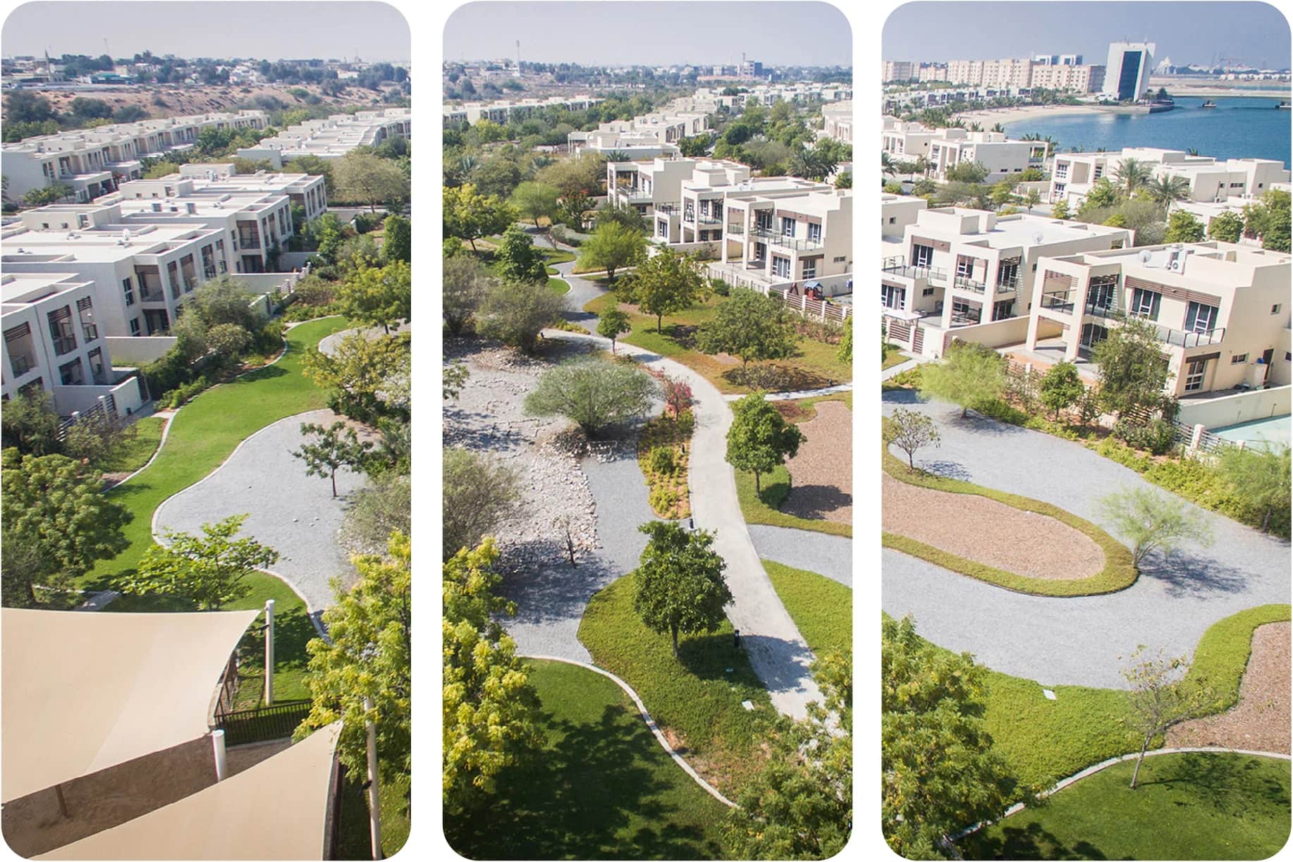 Landscaped residential community with walking paths