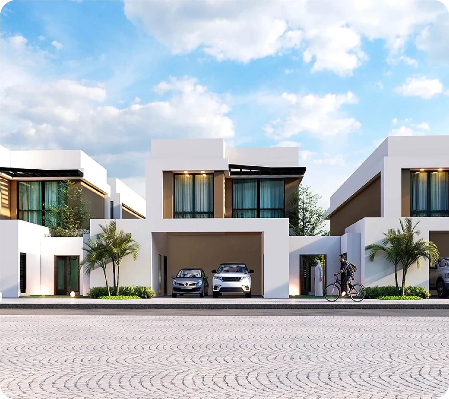 Modern luxury villa exterior with private parking