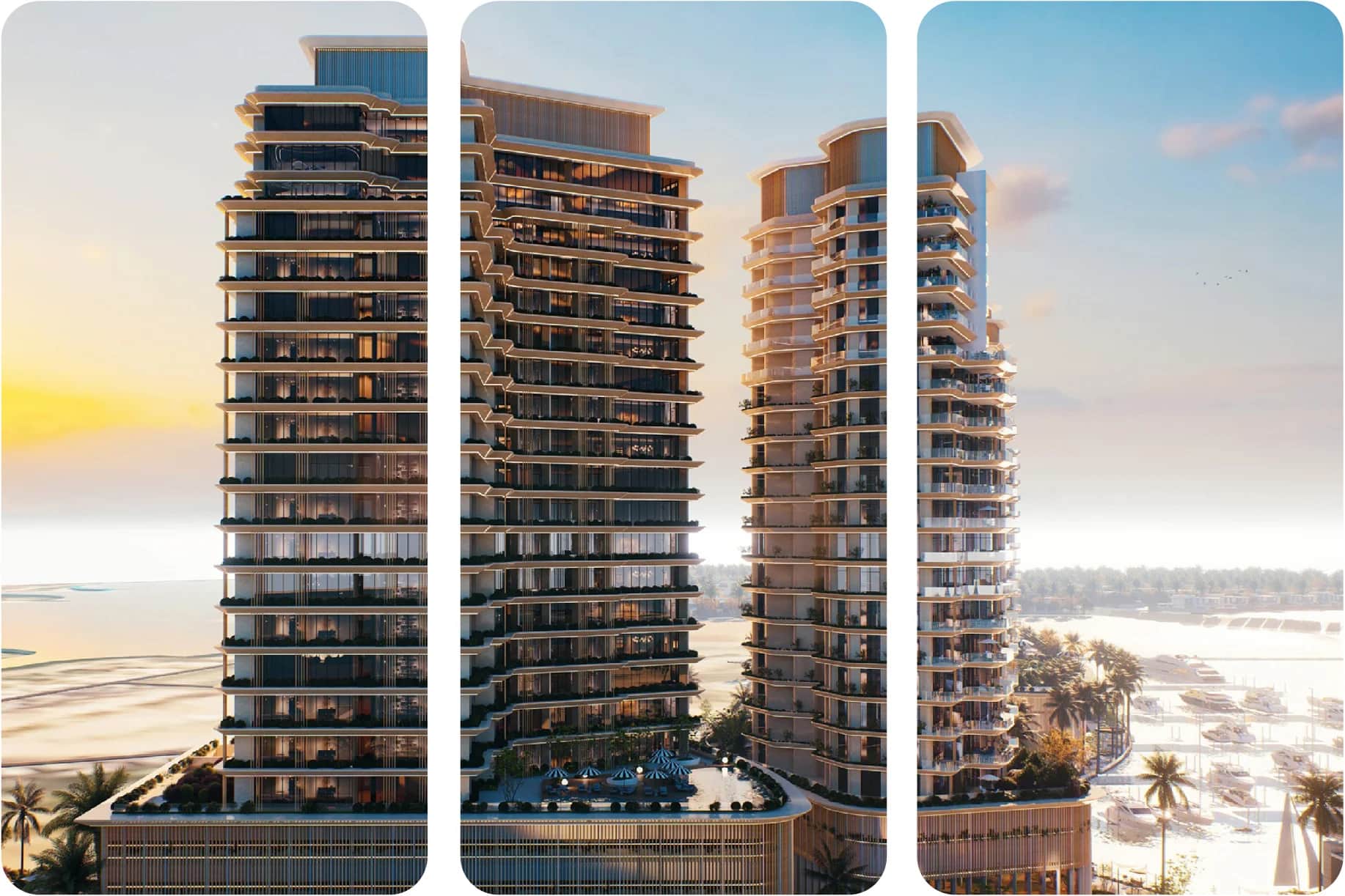 Luxury residential towers with stunning waterfront views