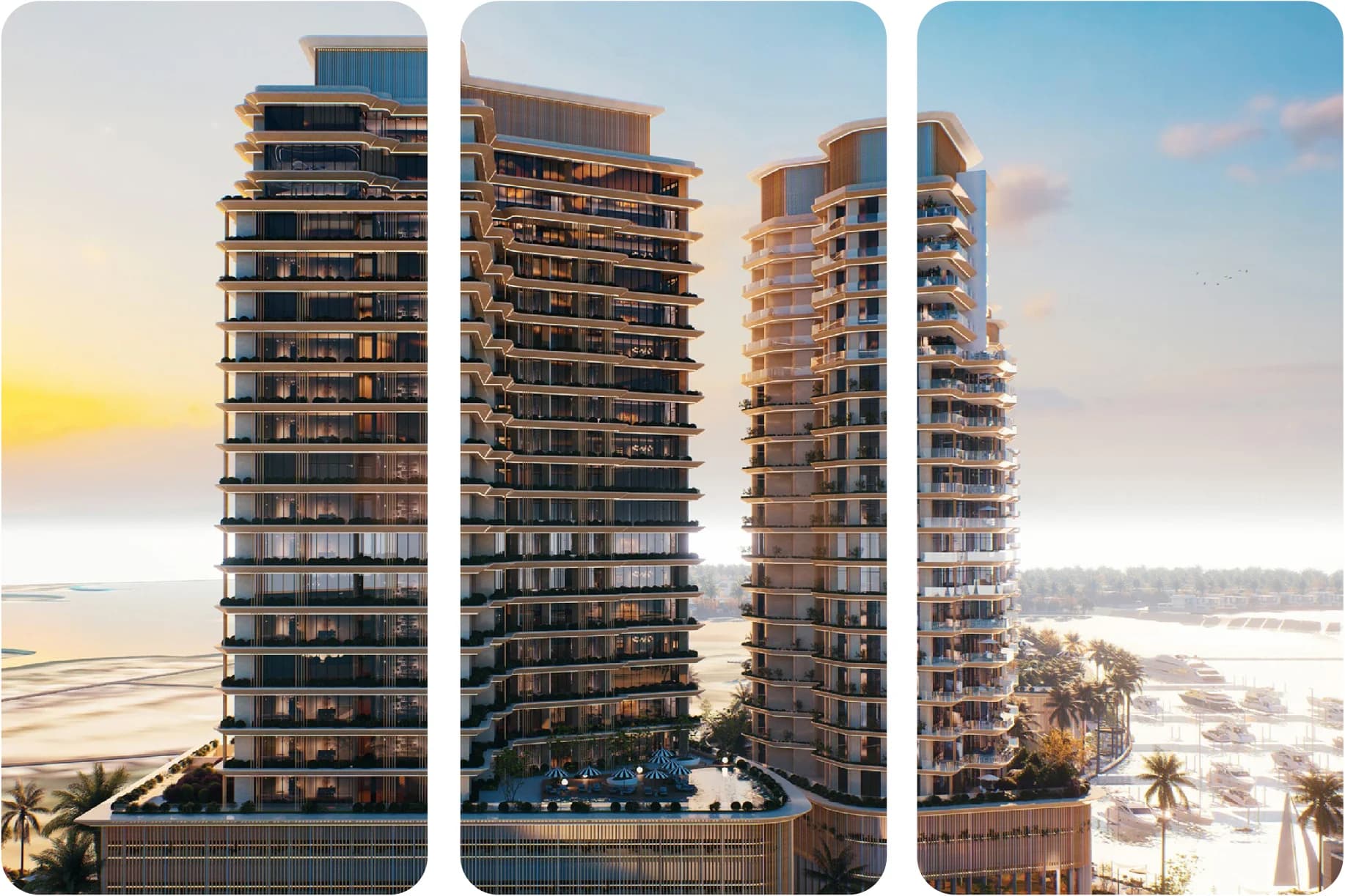 Luxury residential towers with stunning waterfront views
