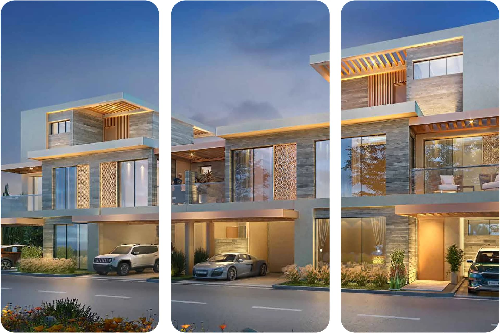 Modern villa in Dubai's Damac Hills with silver SUV