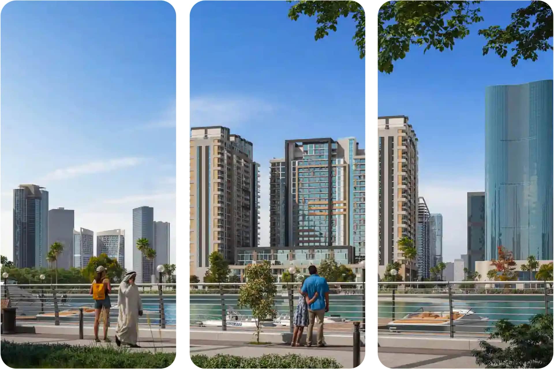 Stunning waterfront view with contemporary apartment buildings