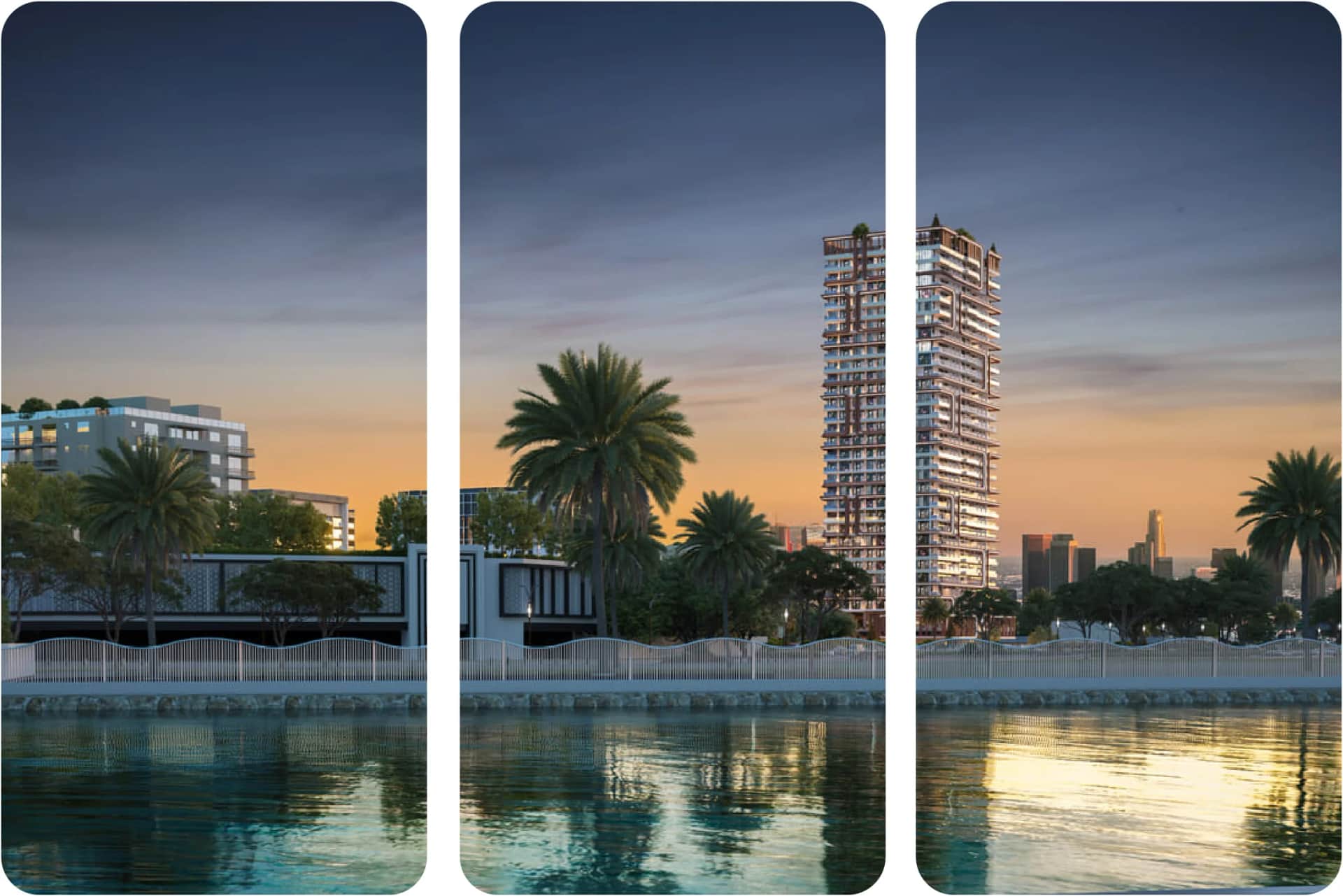 Stunning waterfront view with contemporary high-rise buildings