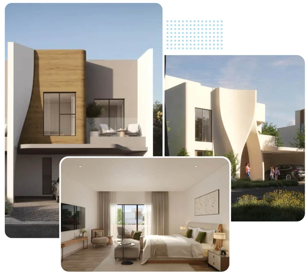 واجهة فيلا حديثة ذات تصميم منحني وشرفة