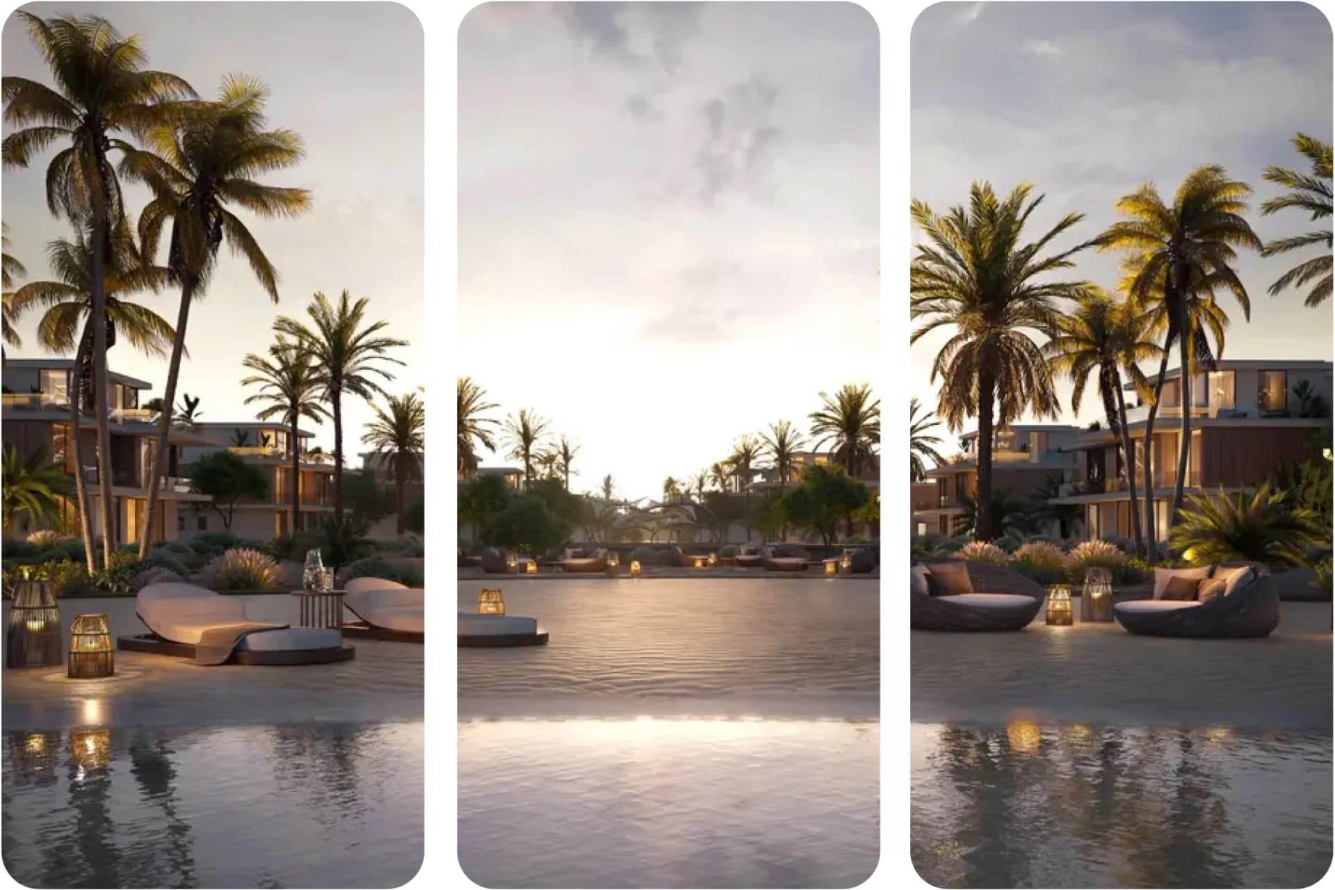 Luxury waterfront villas with landscaped leisure spaces